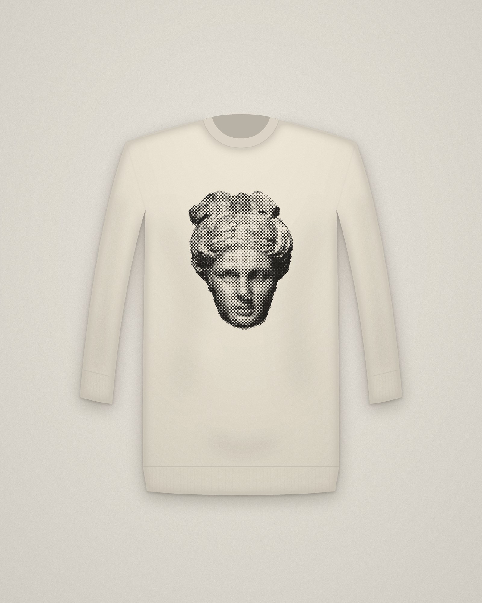 Aphrodite Crewneck in Natural, Head of Aphrodite printed in halftone