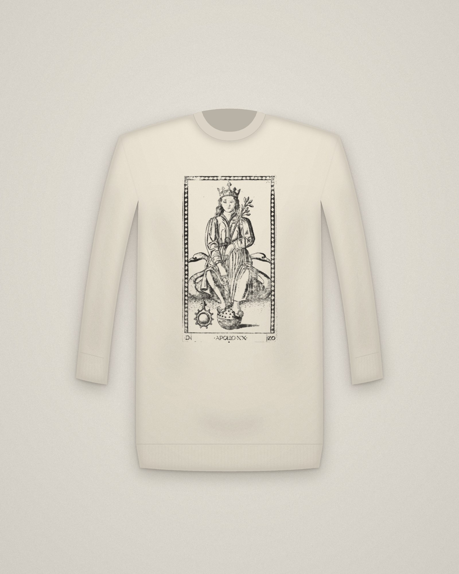 Apollo Crewneck in Natural, Apollo, from the Tarocchi: Apollo and the Muses printed in halftone