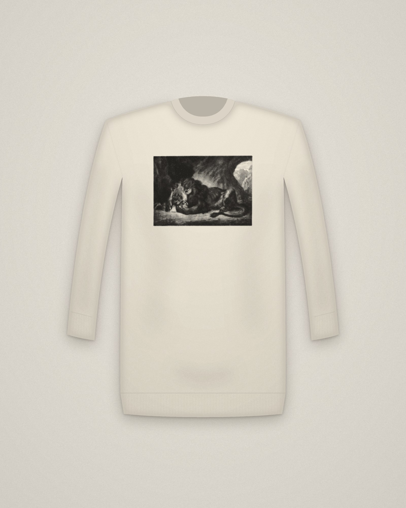 Atlas Lion Crewneck in Natural, Lion of the Atlas Mountains printed in halftone