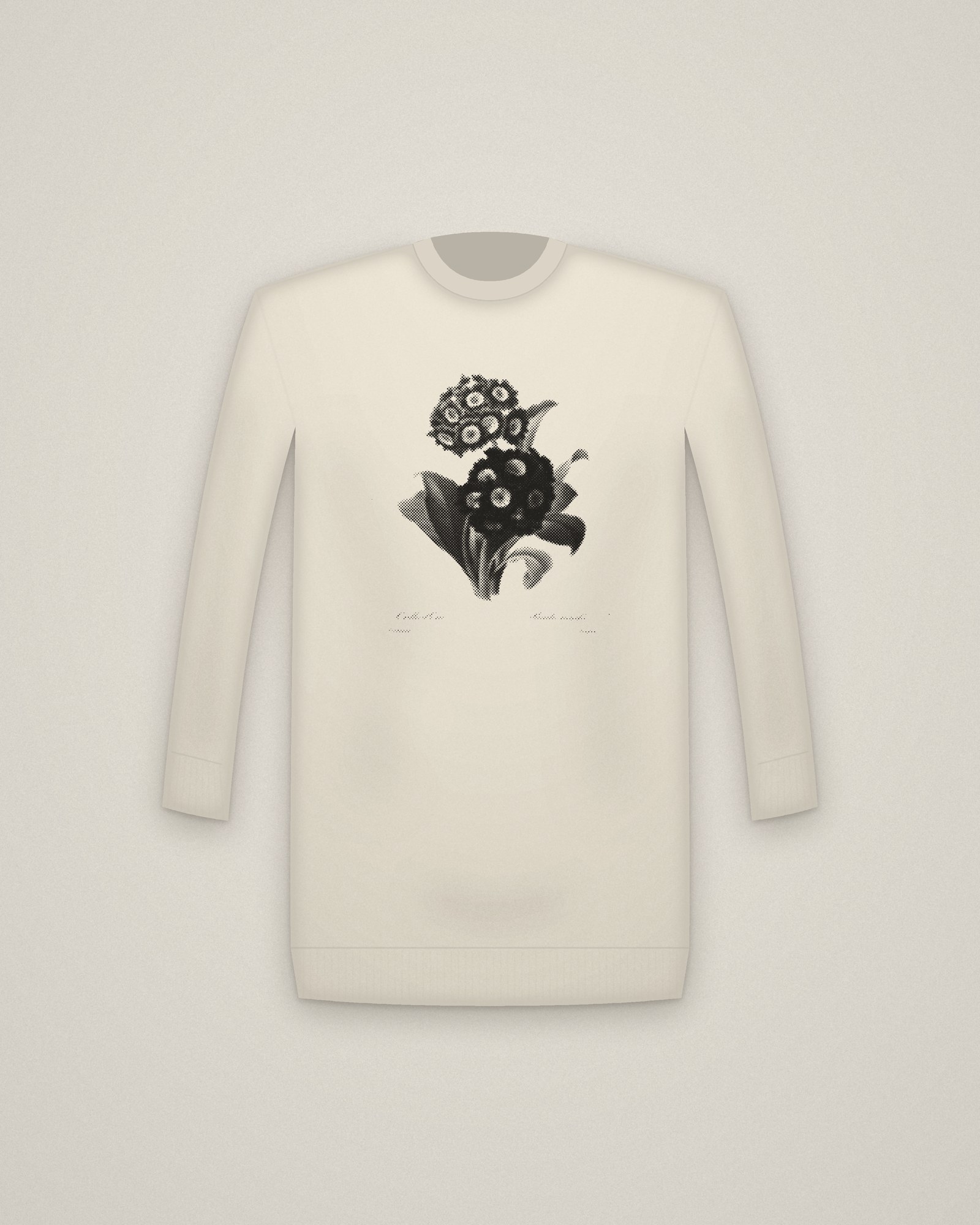 Auricula Crewneck in Natural, Primula auricula printed in halftone