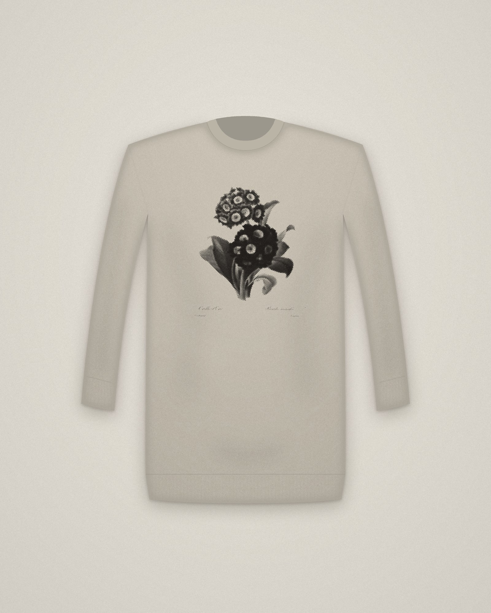 Auricula Crewneck in Stone, Primula auricula printed in halftone