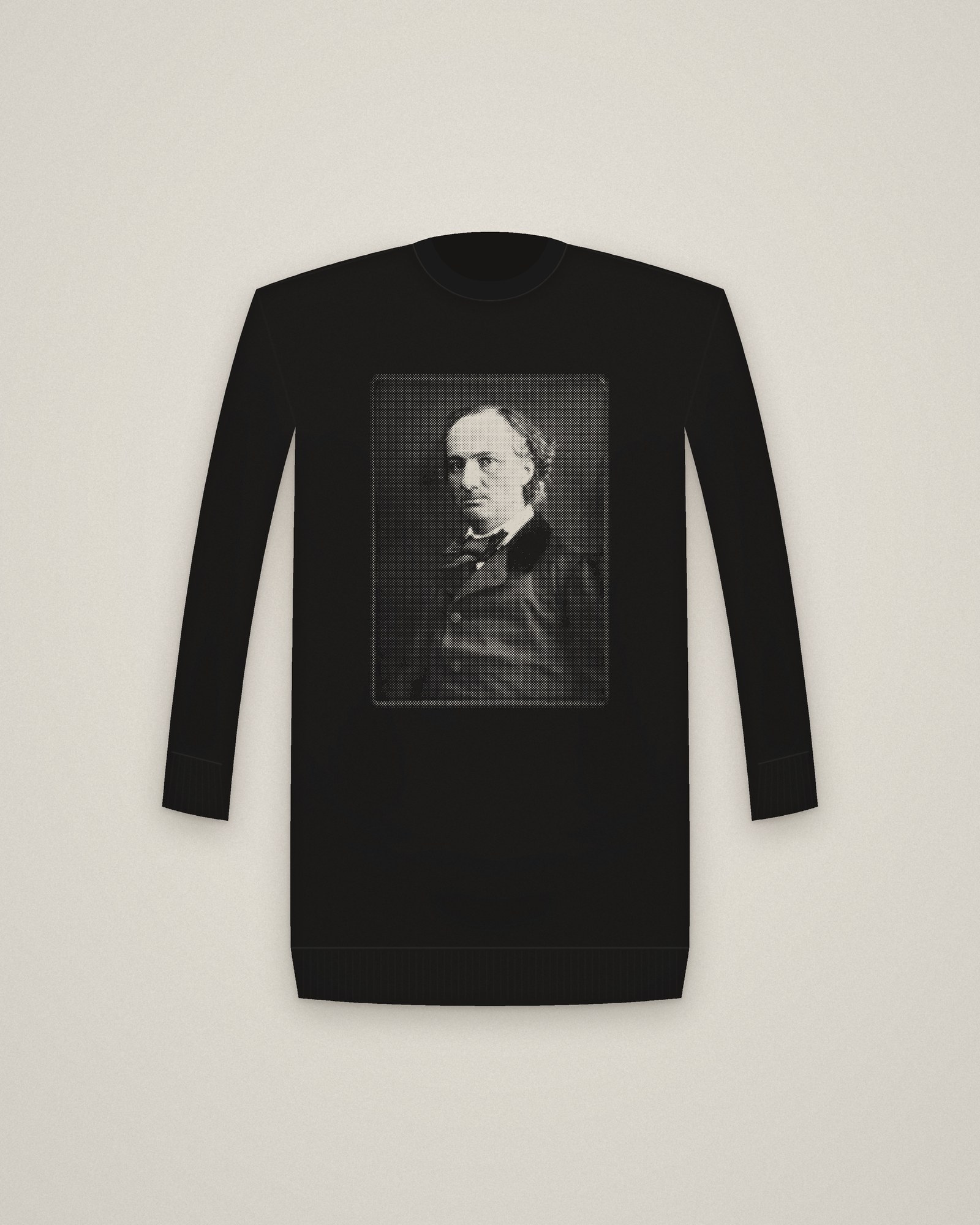 Baudelaire Crewneck in Black, Portrait of Baudelaire printed in halftone