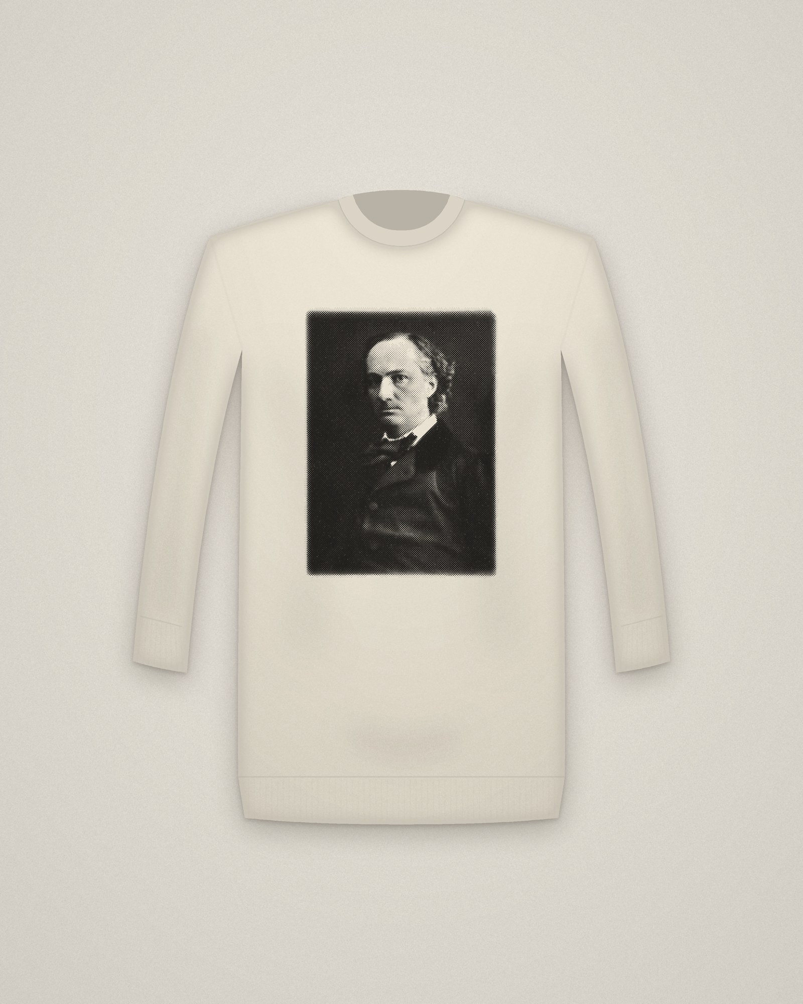 Baudelaire Crewneck in Natural, Portrait of Baudelaire printed in halftone