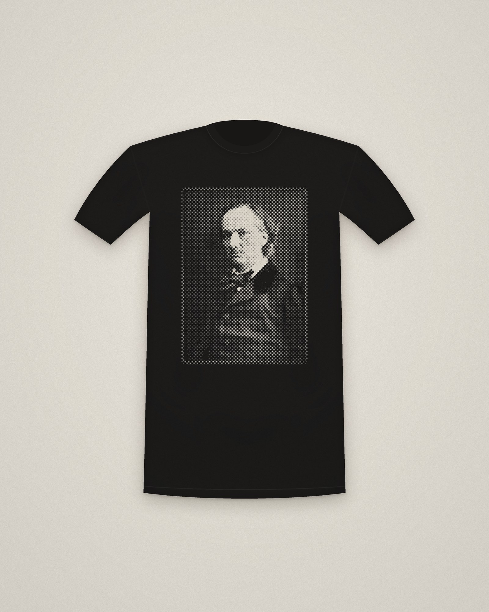 Baudelaire Tee in Black, Portrait of Baudelaire printed in halftone