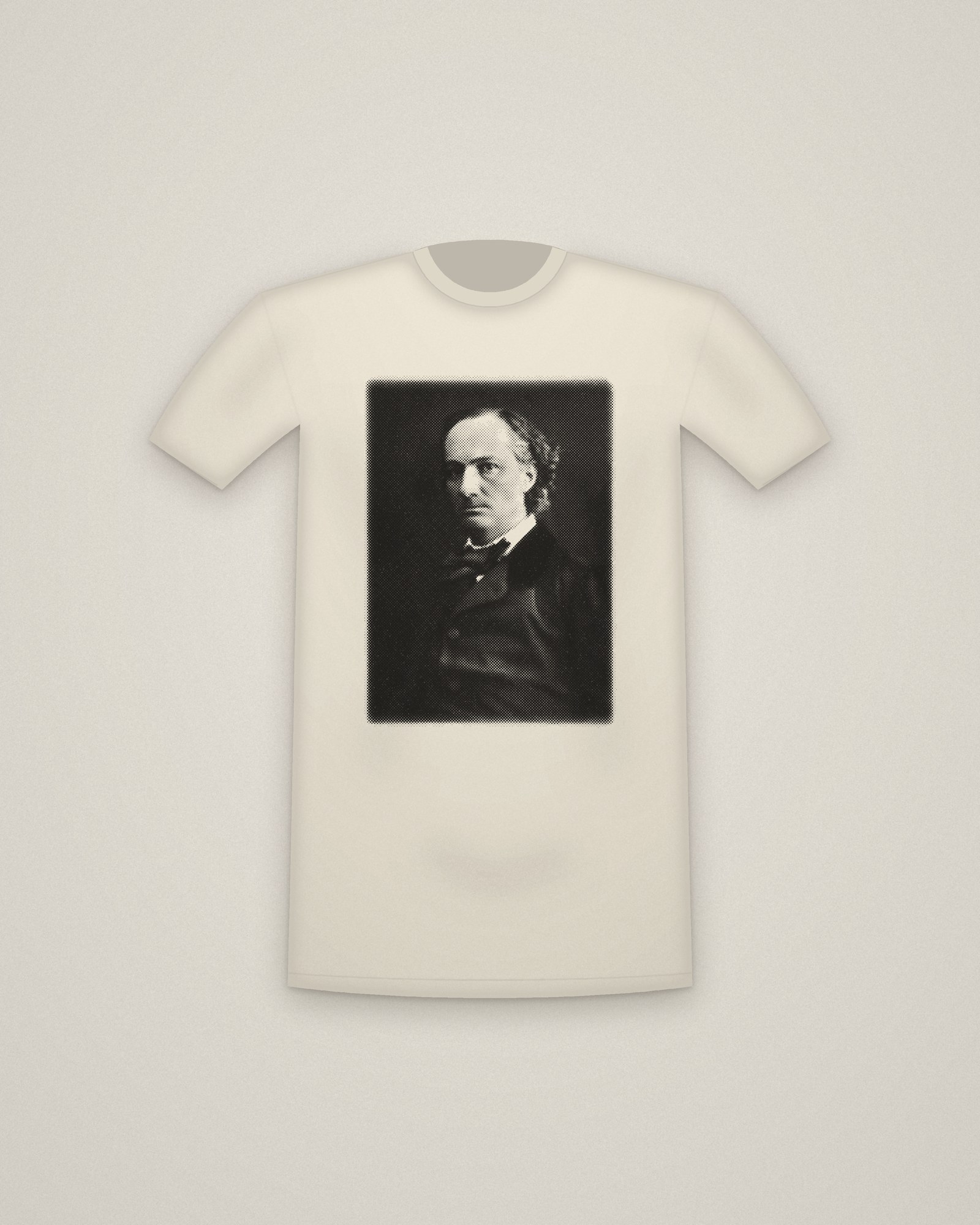 Baudelaire Tee in Natural, Portrait of Baudelaire printed in halftone