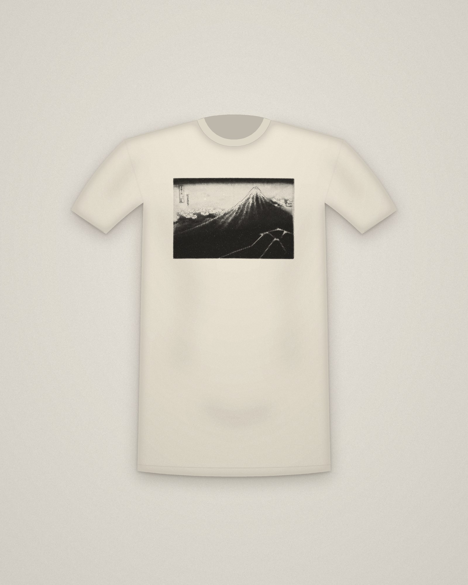 Black Fuji Tee in Natural, Rain Below the Mountain, from Thirty-six Views of Mt. Fuji printed in halftone