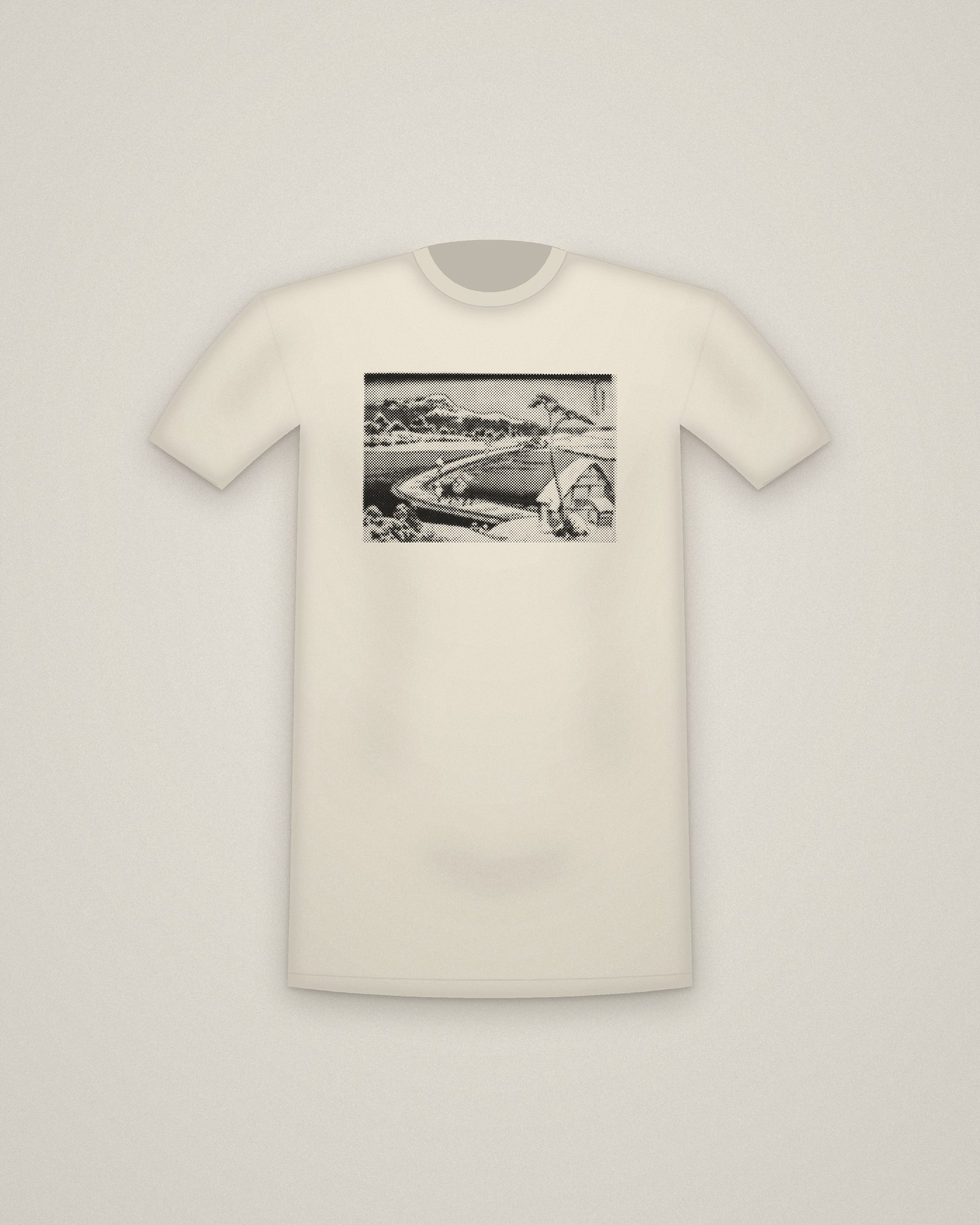 Boat Bridge Tee in Natural, An Ancient Picture of the Boat Bridge at Sano, from Remarkable Views of Bridges printed in halftone