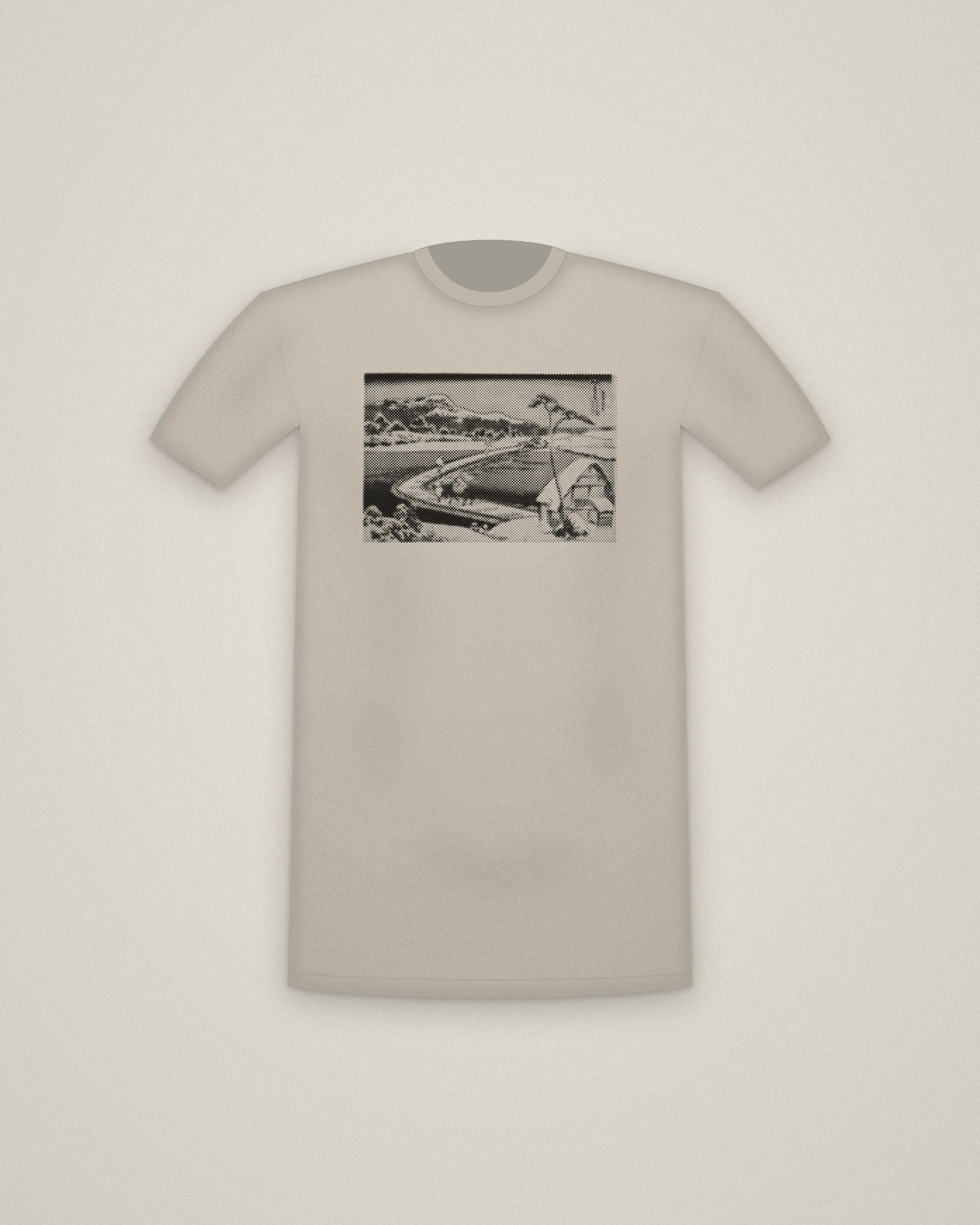 Boat Bridge Tee in Stone, An Ancient Picture of the Boat Bridge at Sano, from Remarkable Views of Bridges printed in halftone