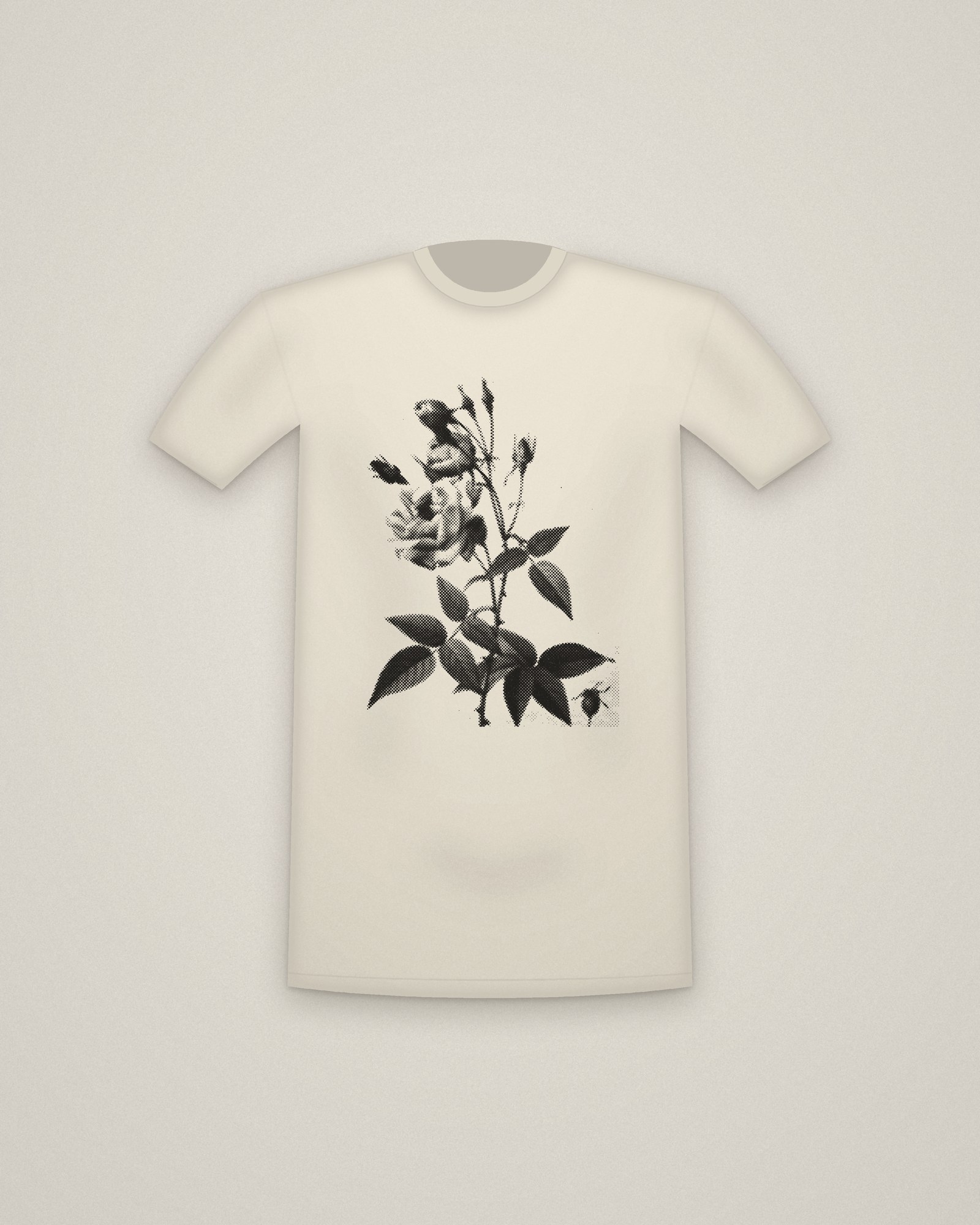 China Rose Tee in Natural, The Roses: China or Bengal Rose printed in halftone