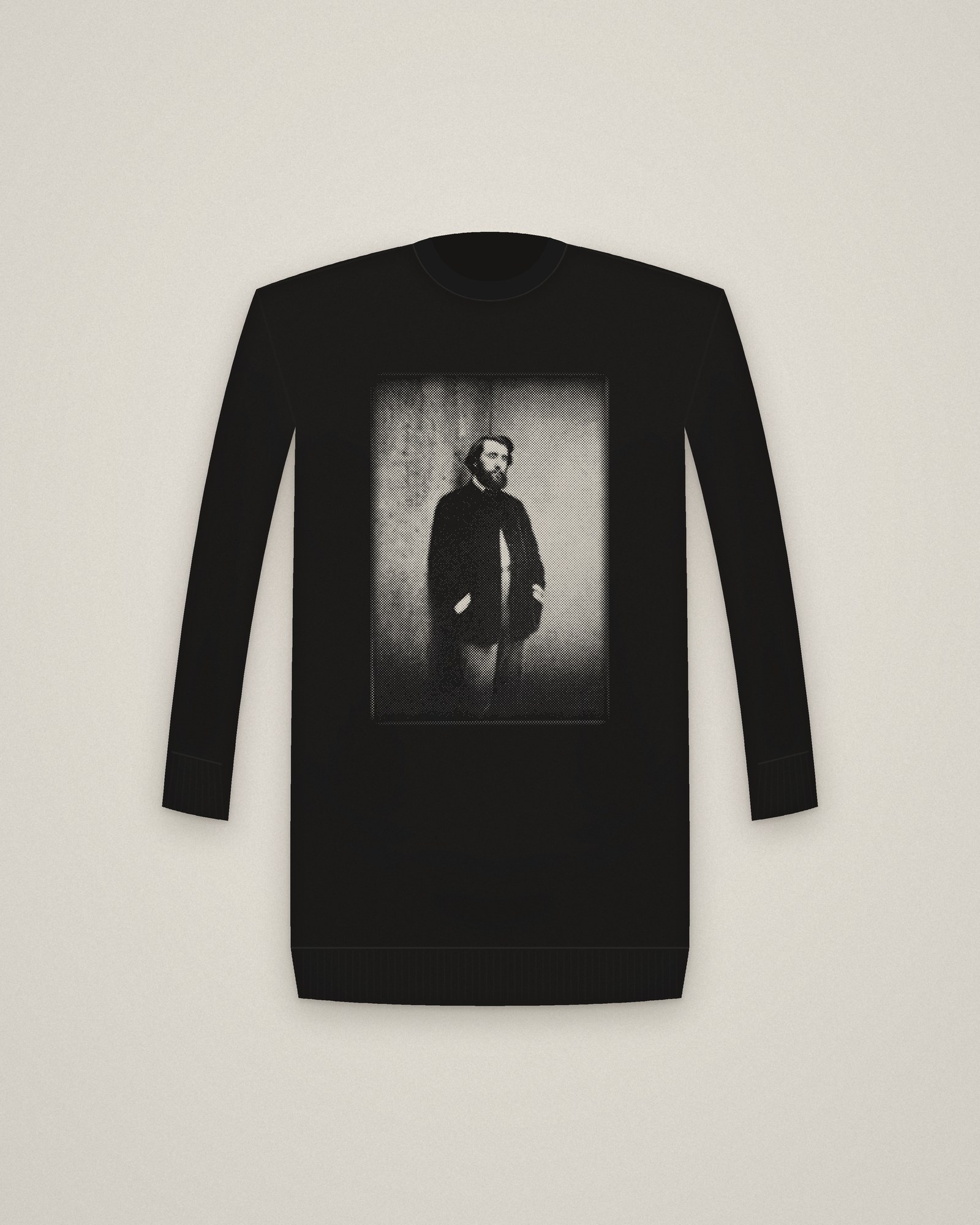Cottinet Crewneck in Black, Portrait of Edmond Cottinet printed in halftone
