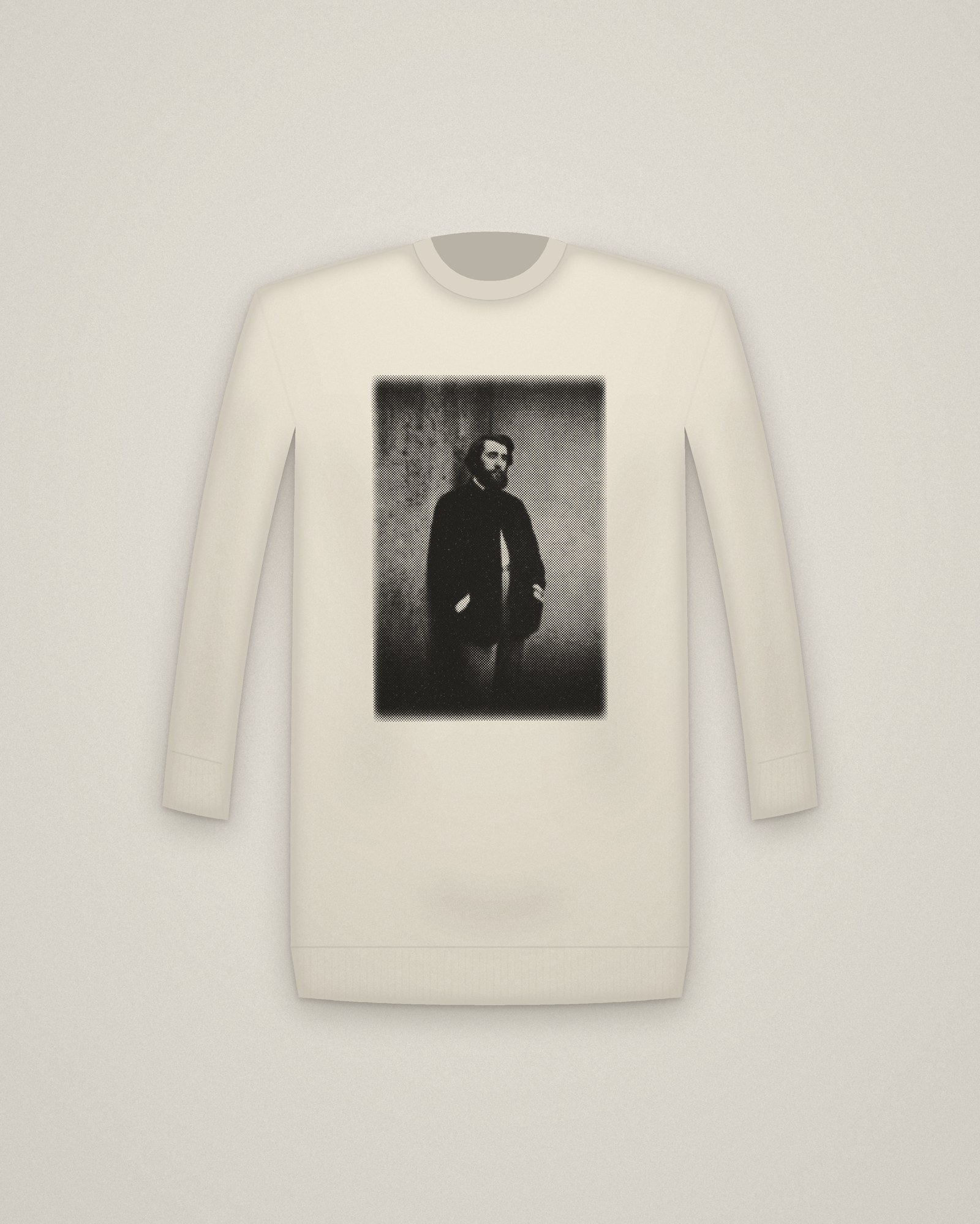 Cottinet Crewneck in Natural, Portrait of Edmond Cottinet printed in halftone