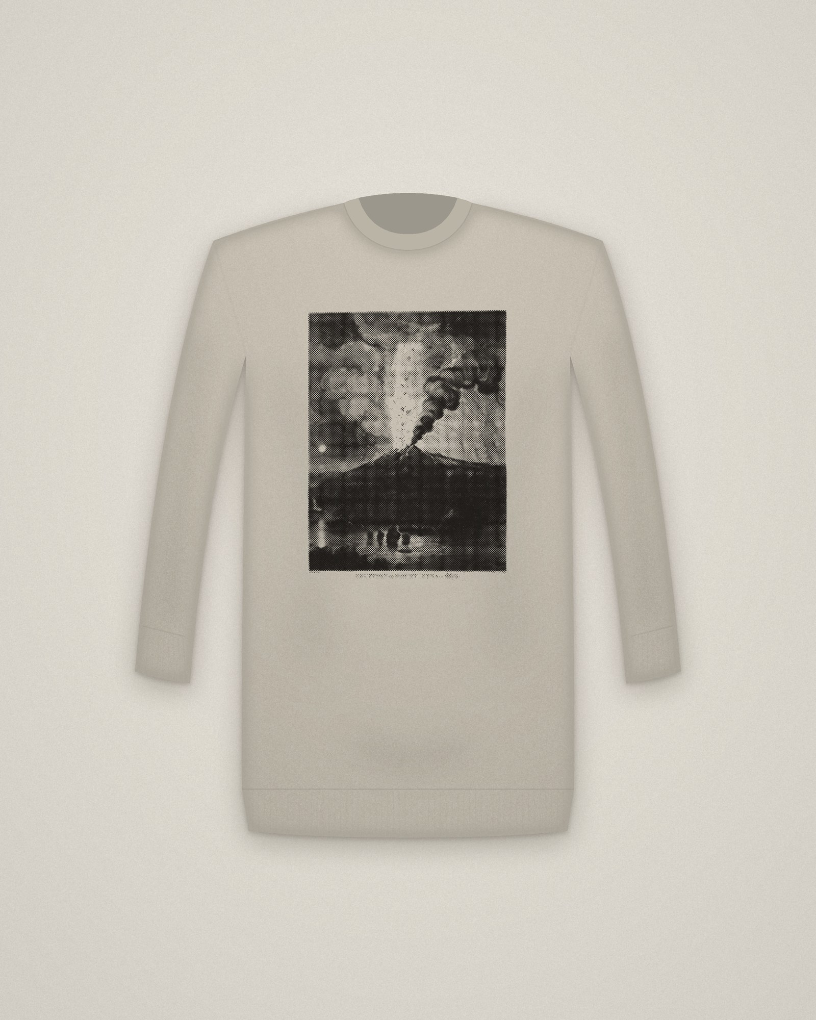 Etna Crewneck in Stone, Eruption of Mount Aetna in 1669 printed in halftone