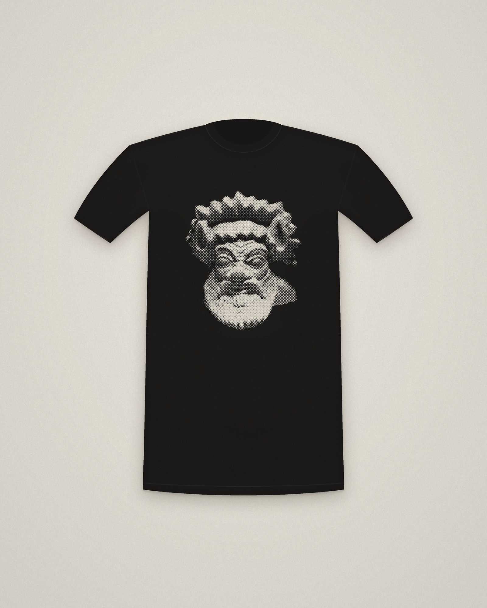 Etruscan Satyr Tee in Black, Satyr Head printed in halftone