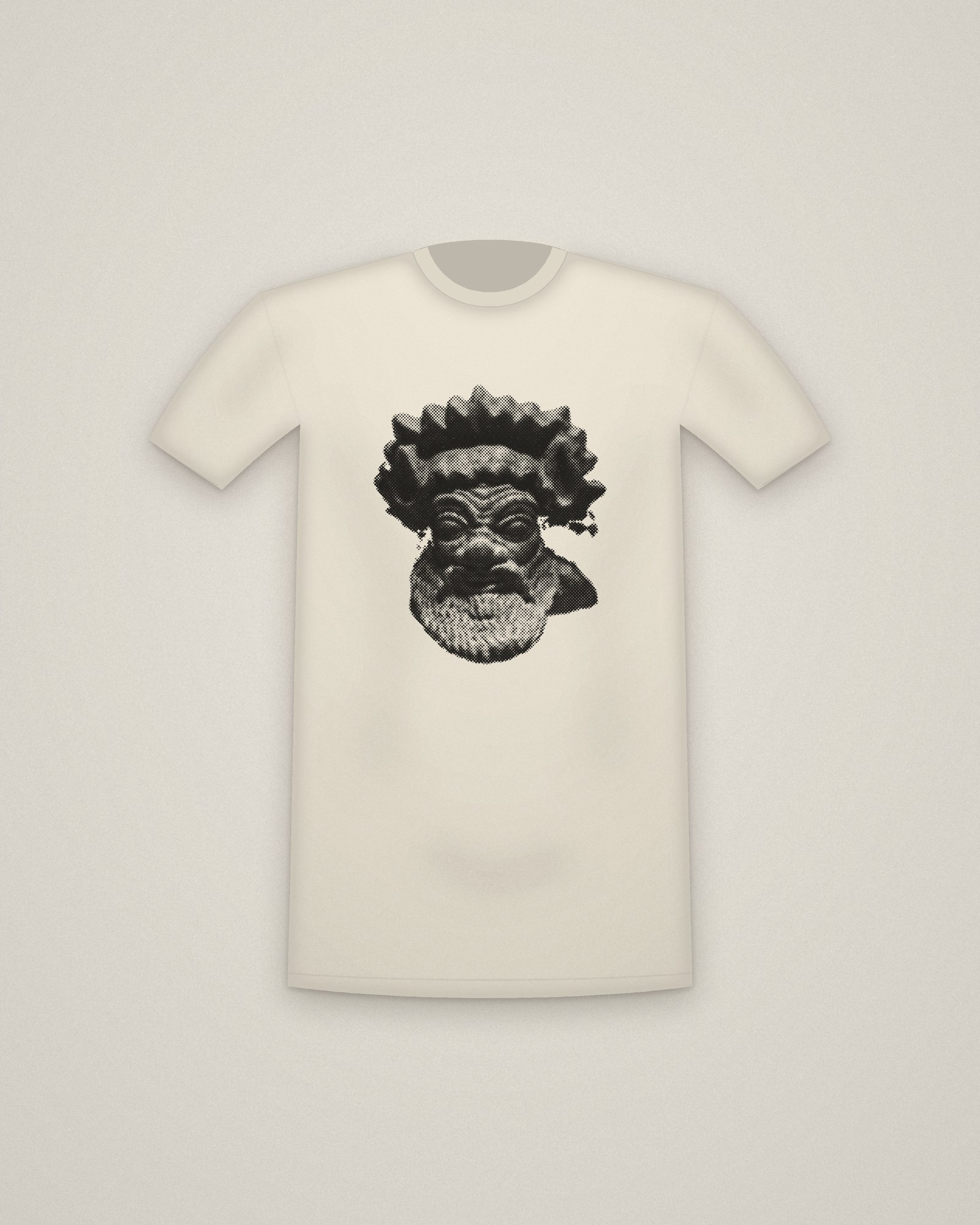 Etruscan Satyr Tee in Natural, Satyr Head printed in halftone