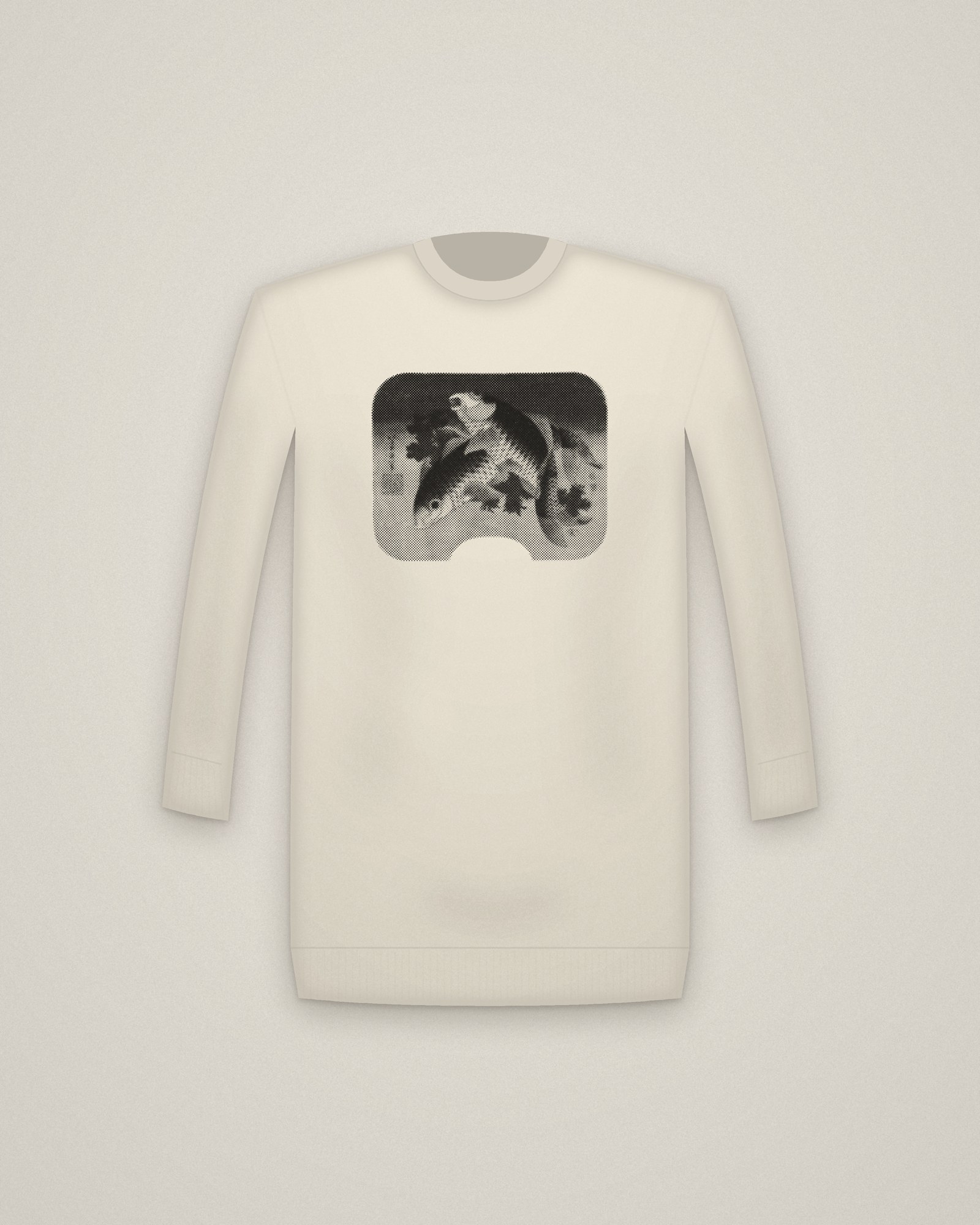 Hokusai Carp Crewneck in Natural, Carp Swimming by Water Weeds printed in halftone