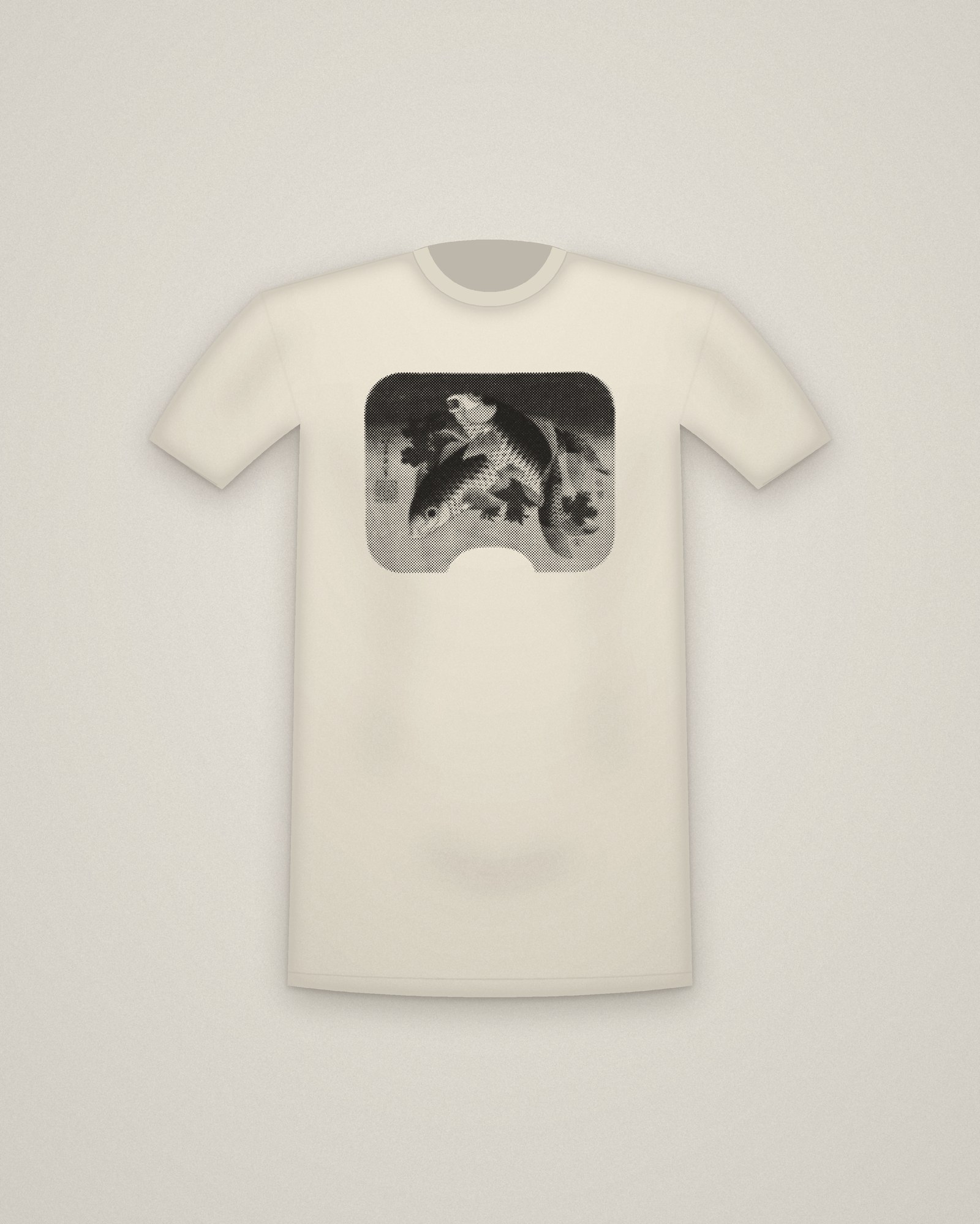 Hokusai Carp Tee in Natural, Carp Swimming by Water Weeds printed in halftone