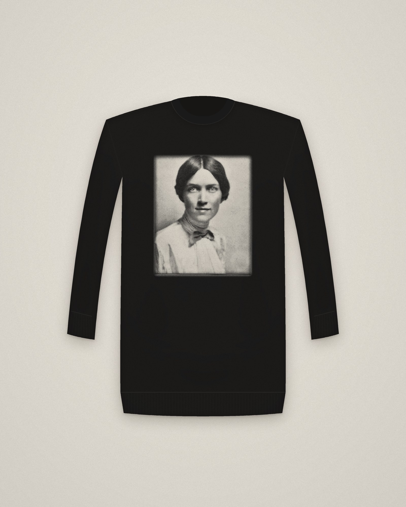 Honoré Crewneck in Black, Portrait of Honoré Willsie Morrow printed in halftone