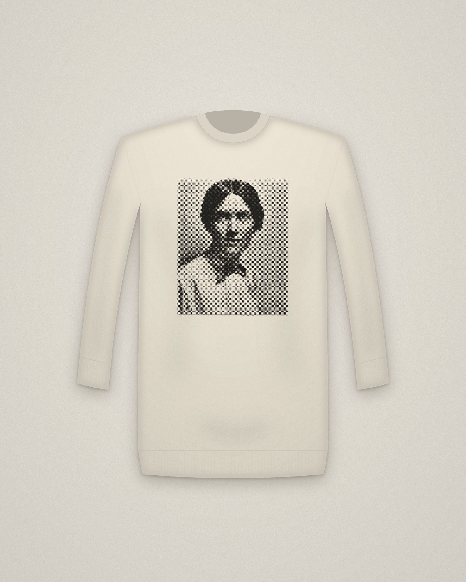 Honoré Crewneck in Natural, Portrait of Honoré Willsie Morrow printed in halftone