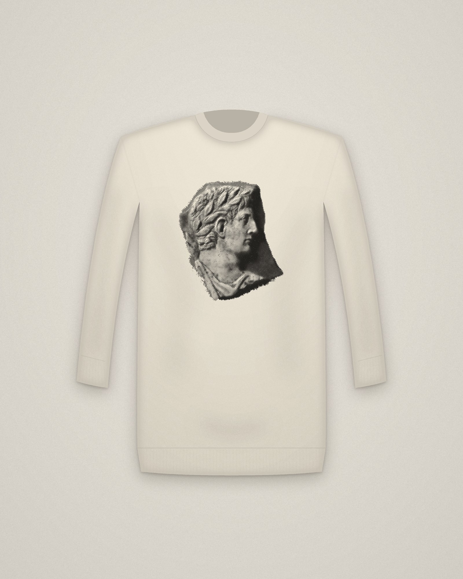 Imperial Cameo Crewneck in Natural, Cameo: Julio-Claudian Imperial Portrait printed in halftone