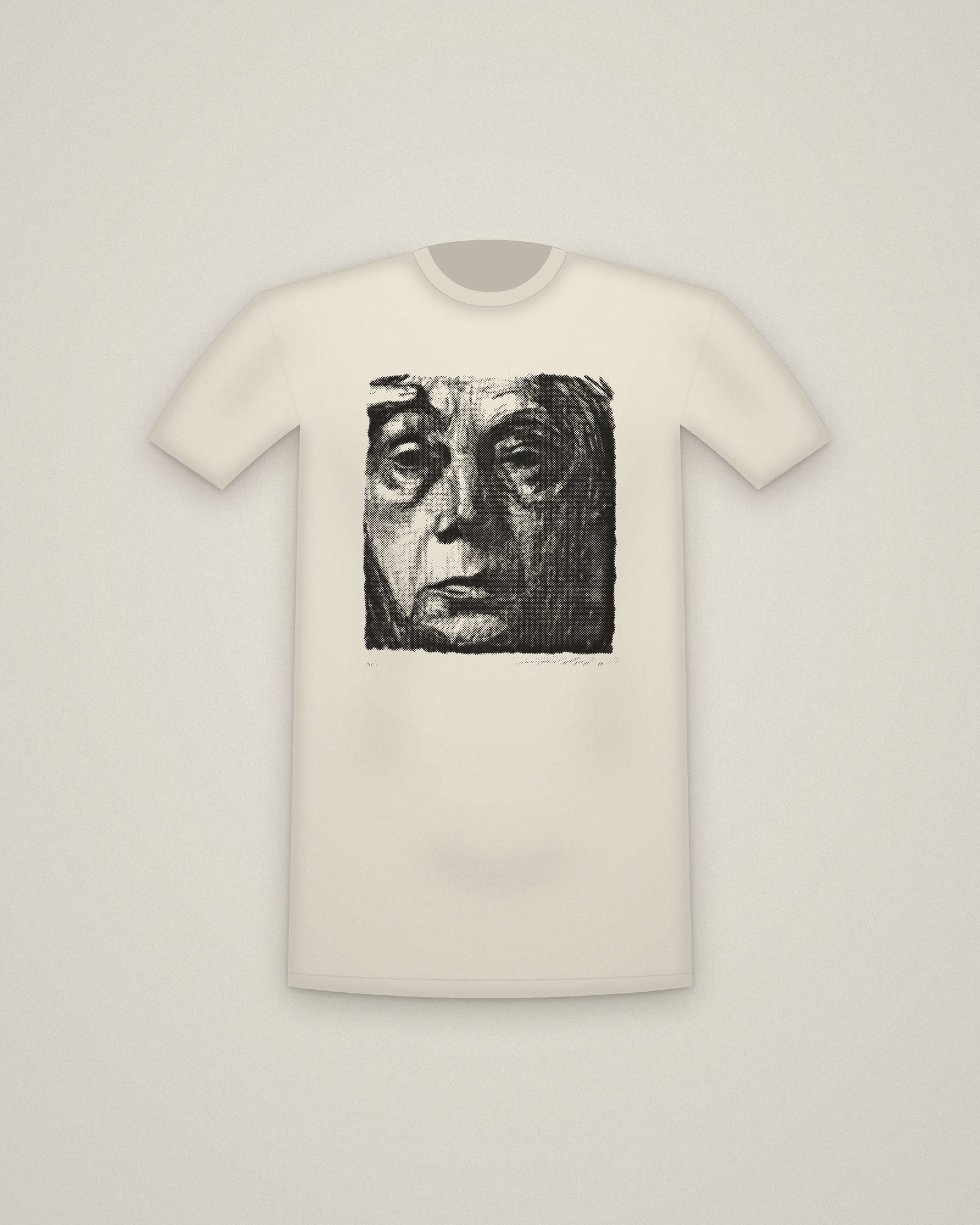 Kollwitz Tee in Natural, Self-Portrait printed in halftone