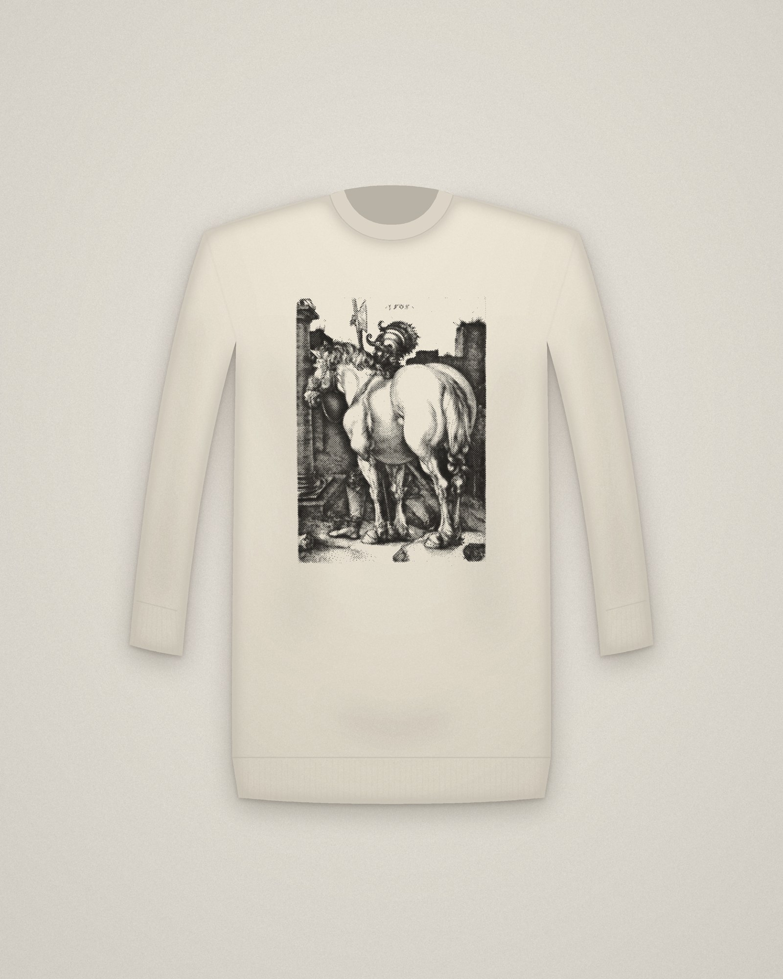 Large Horse Crewneck in Natural, The Large Horse printed in halftone