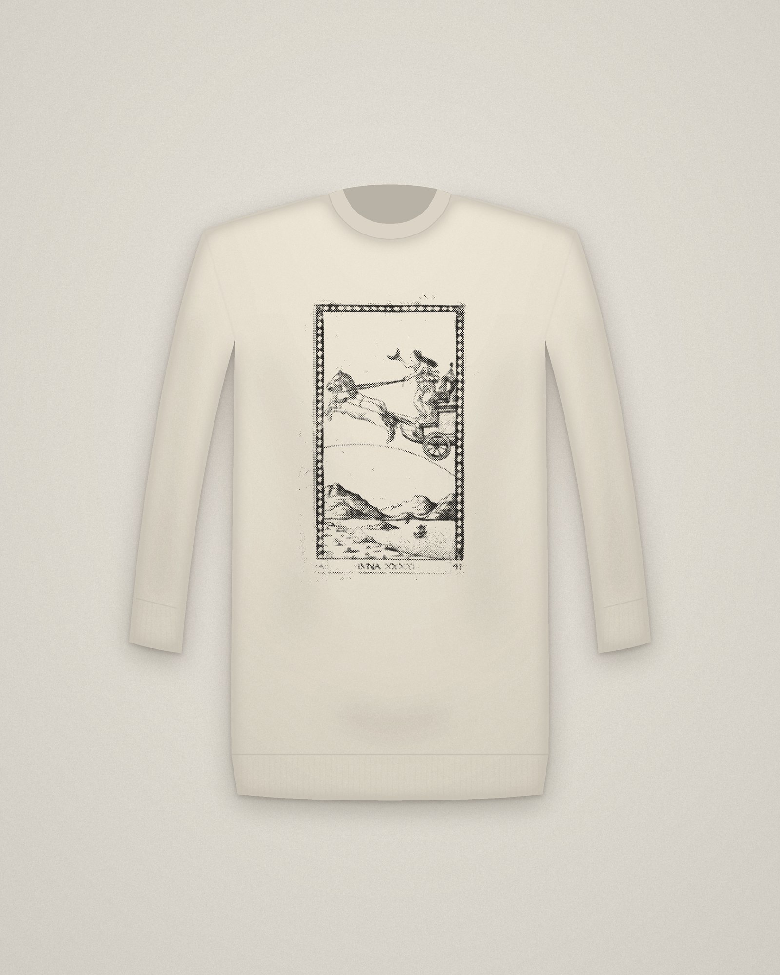 Luna Crewneck in Natural, Luna, from the Tarocchi, Series A: Firmaments of the Universe printed in halftone