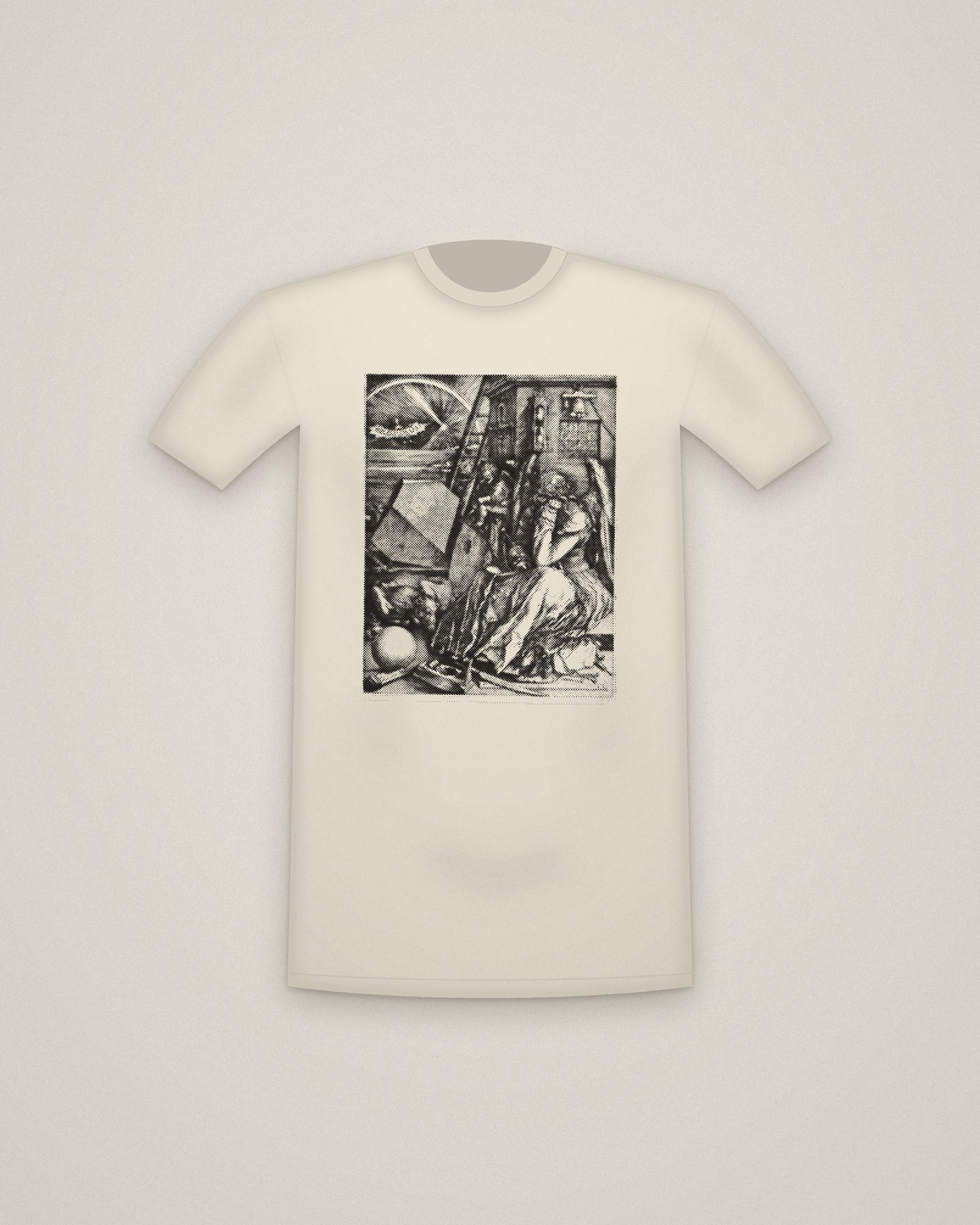 Melencolia Tee in Natural, Melencolia I printed in halftone