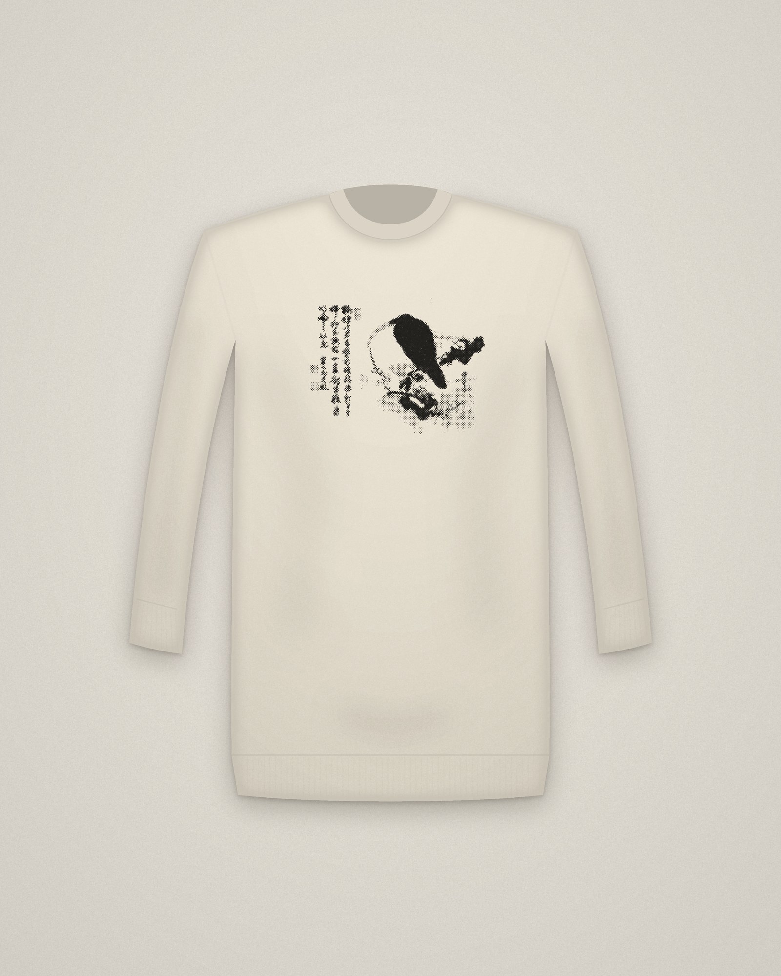 Moon Crow Crewneck in Natural, Full Moon with Crow on Plum Branch printed in halftone