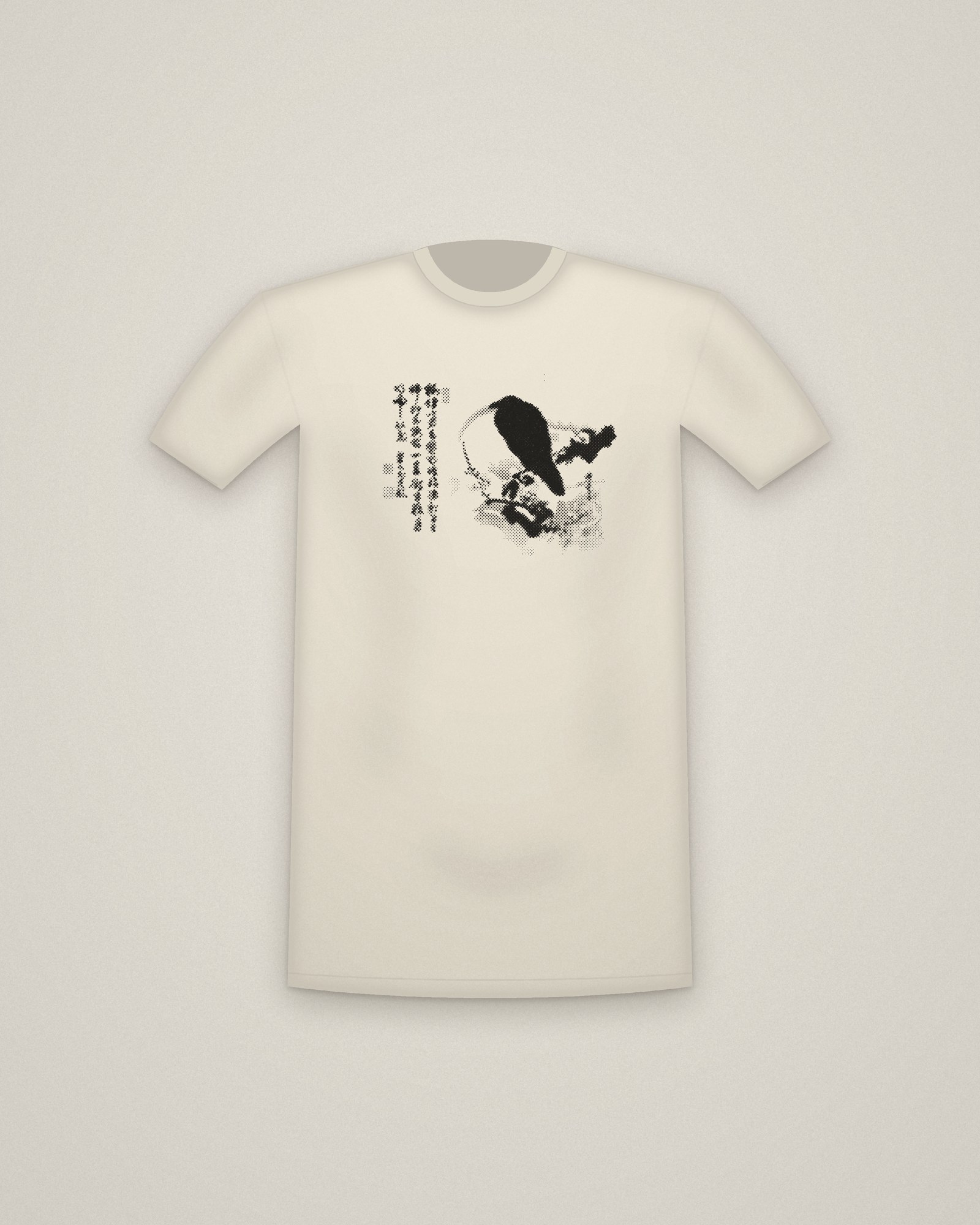 Moon Crow Tee in Natural, Full Moon with Crow on Plum Branch printed in halftone