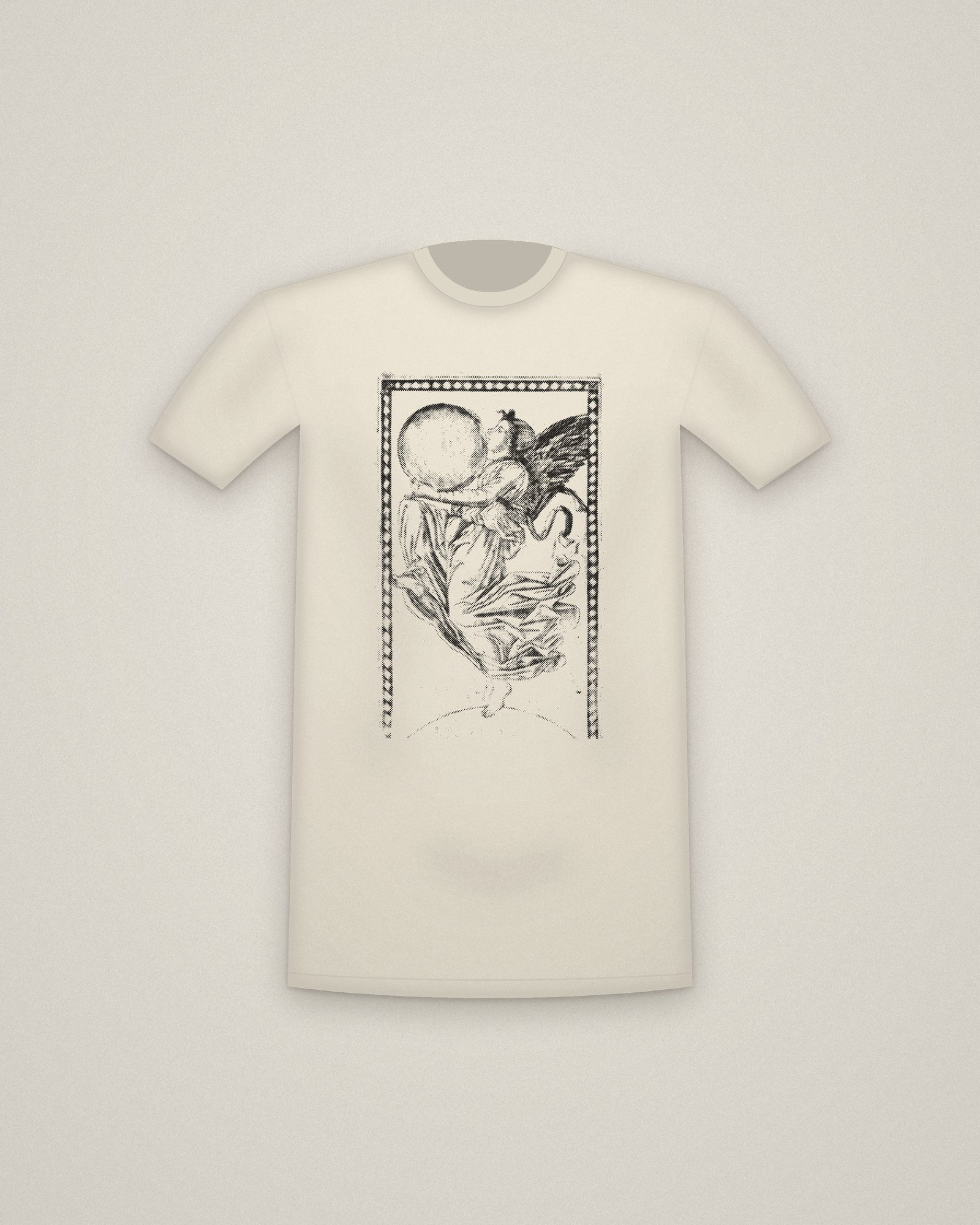 Ninth Sphere Tee in Natural, The Angel of the Ninth Sphere, from the Tarocchi: Firmaments of the Universe printed in halftone