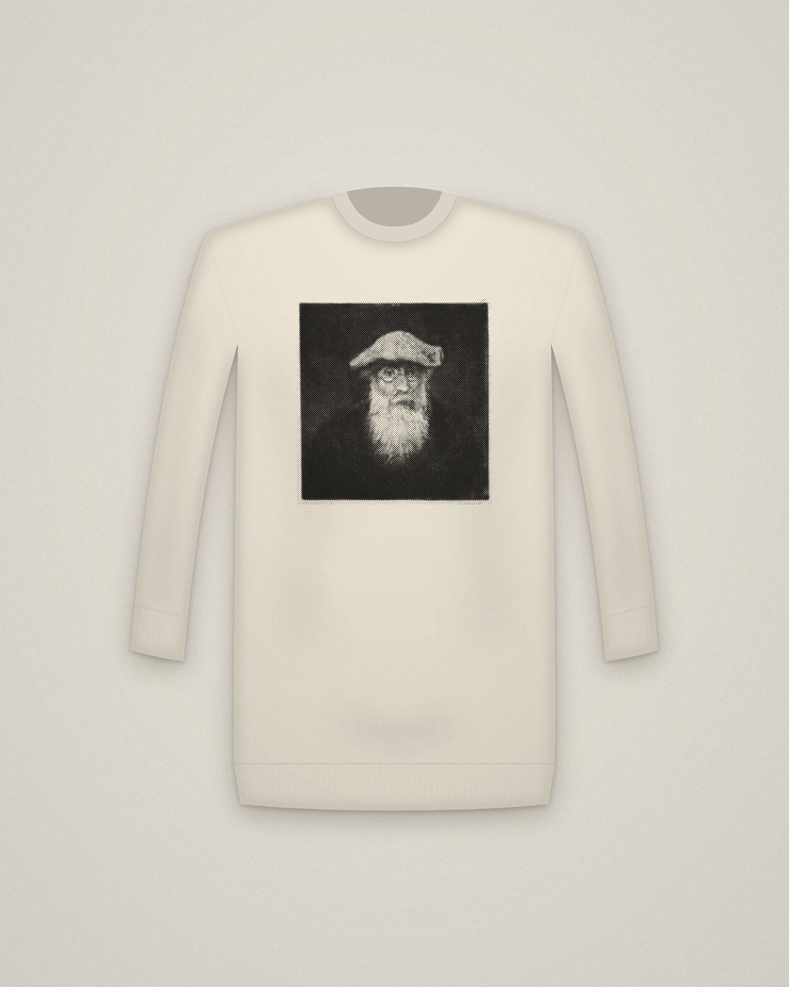Pissarro Crewneck in Natural, Self-Portrait printed in halftone