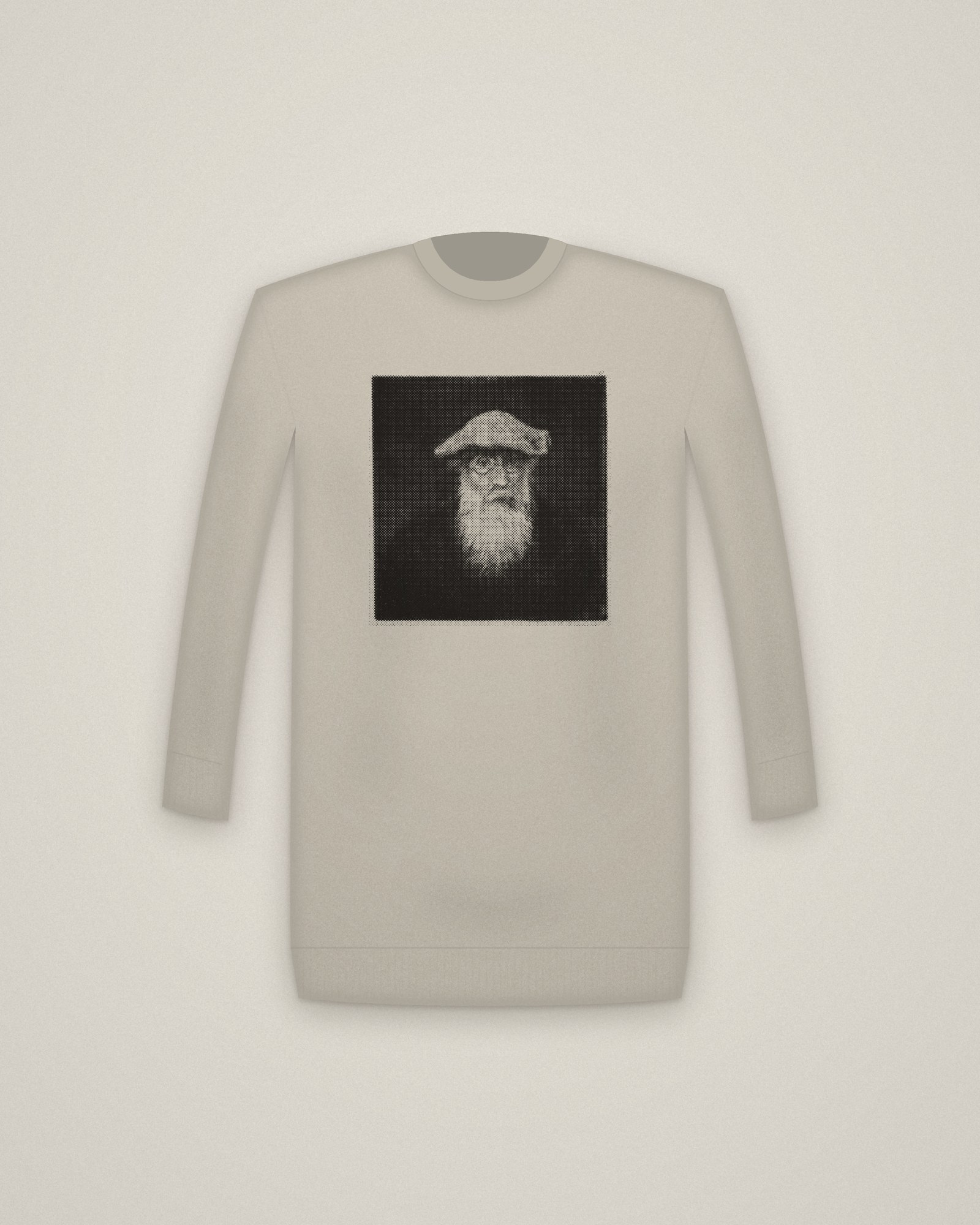 Pissarro Crewneck in Stone, Self-Portrait printed in halftone
