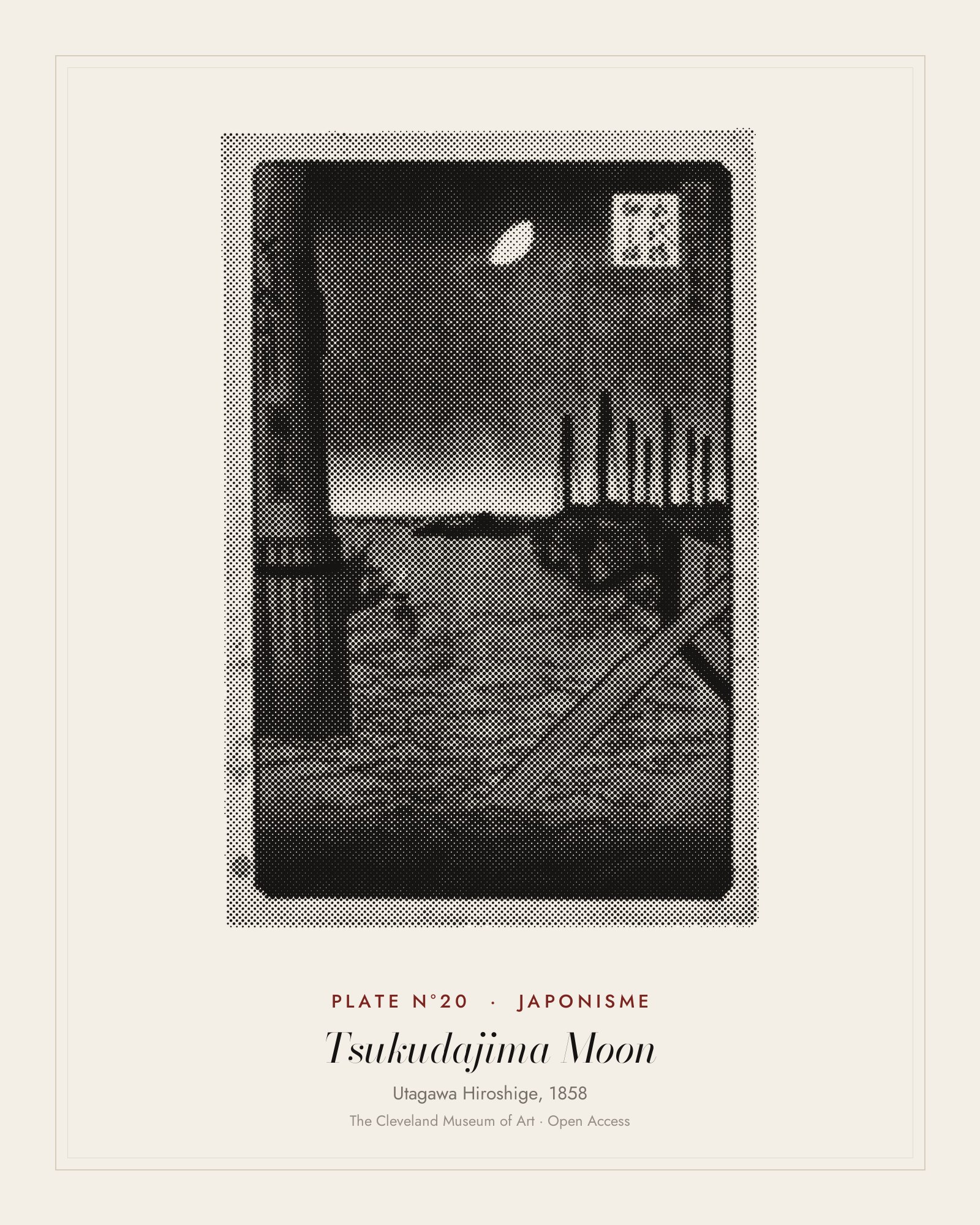 Plate N°20: Tsukudajima from Eitai Bridge, from One Hundred Famous Views of Edo, Utagawa Hiroshige, 1858