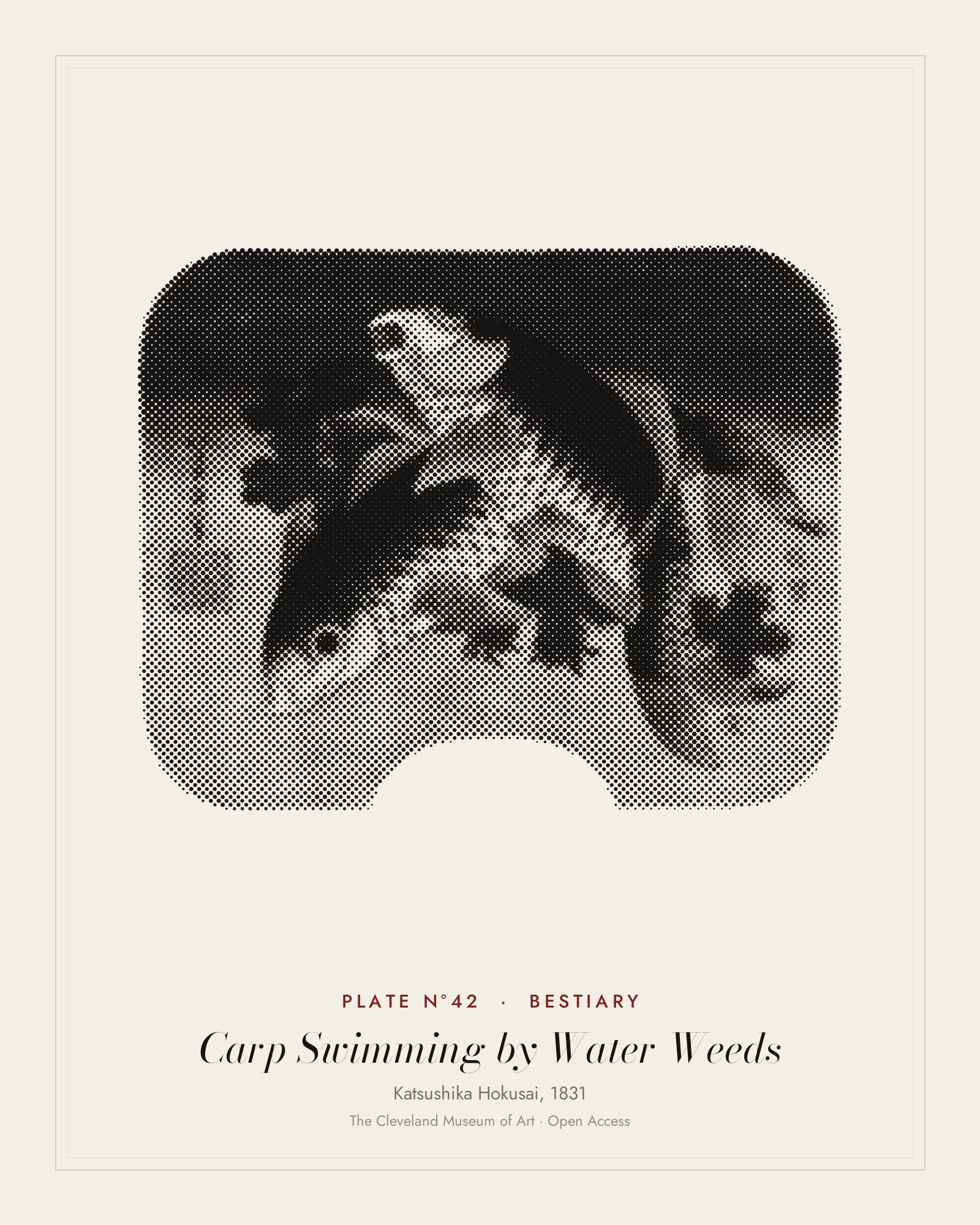 Plate N°42: Carp Swimming by Water Weeds, Katsushika Hokusai, 1831
