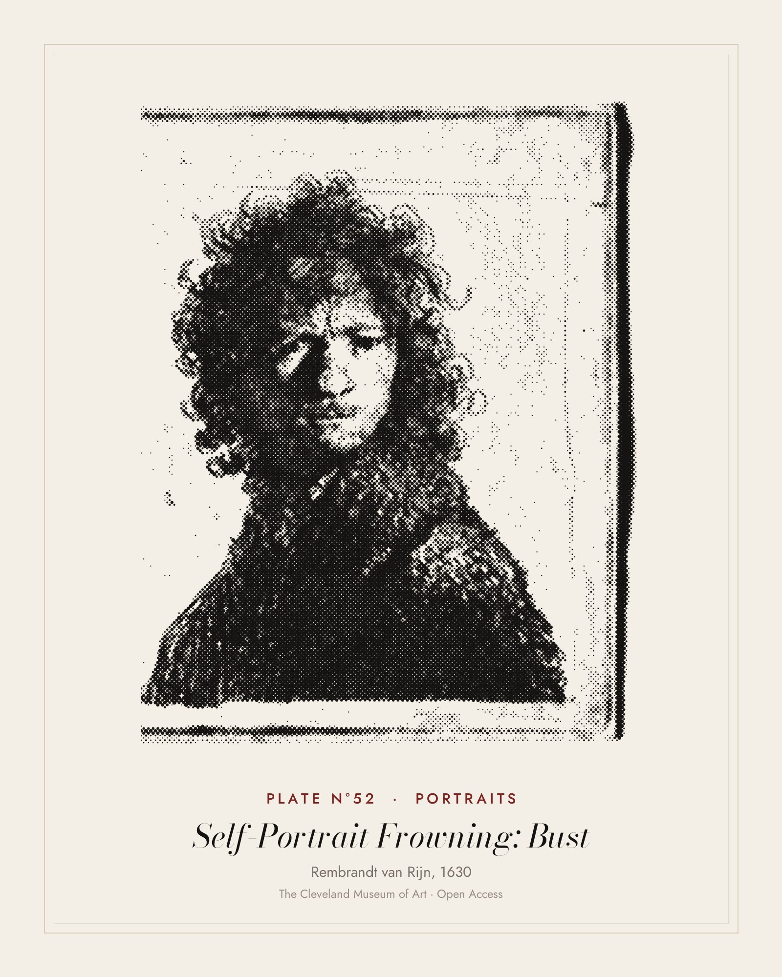 Plate N°52: Self-Portrait Frowning: Bust, Rembrandt van Rijn, 1630