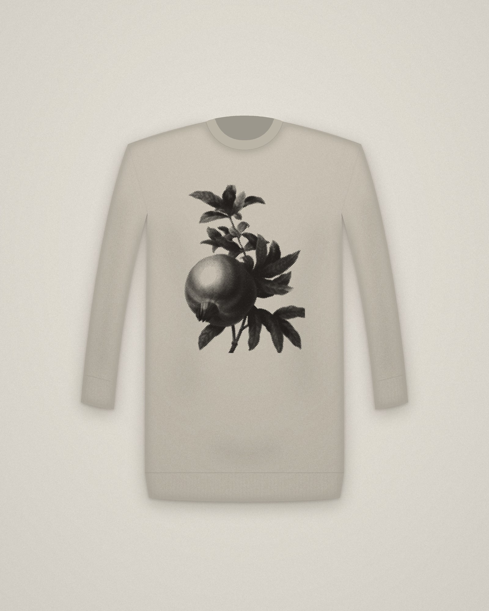Pomegranate Crewneck in Stone, Grenade, from Choix des plus belles fleurs printed in halftone