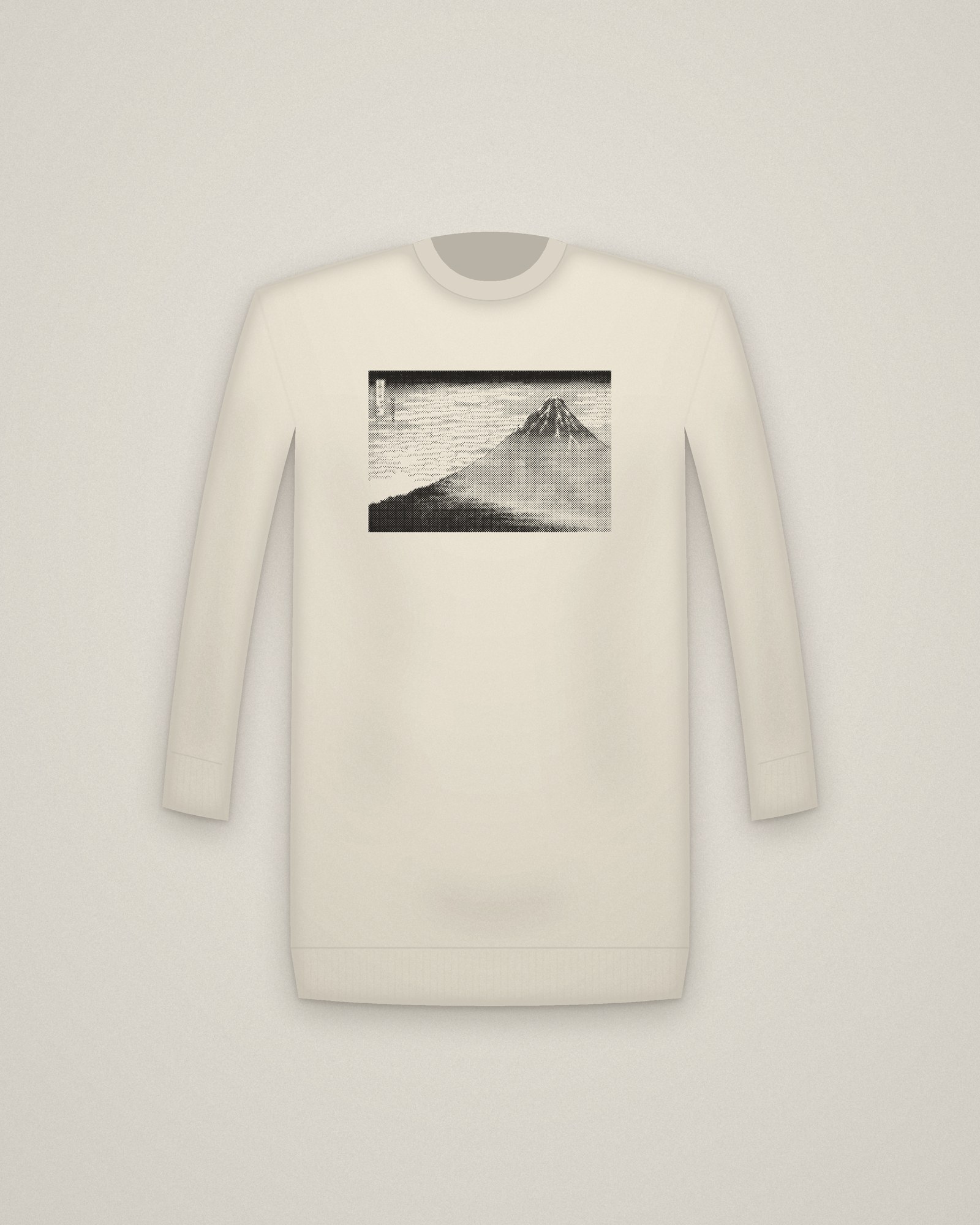 Red Fuji Crewneck in Natural, South Wind, Clear Sky, from Thirty-Six Views of Mount Fuji printed in halftone