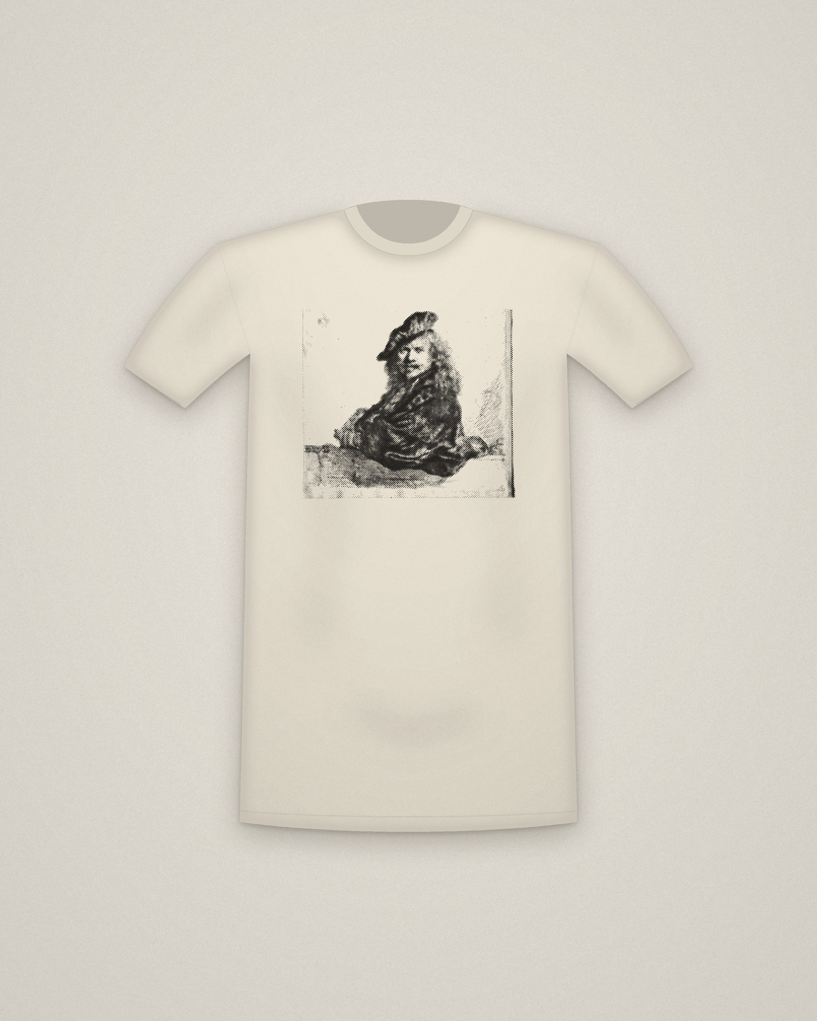 Rembrandt at the Sill Tee in Natural, Self-Portrait Leaning on a Stone Sill printed in halftone