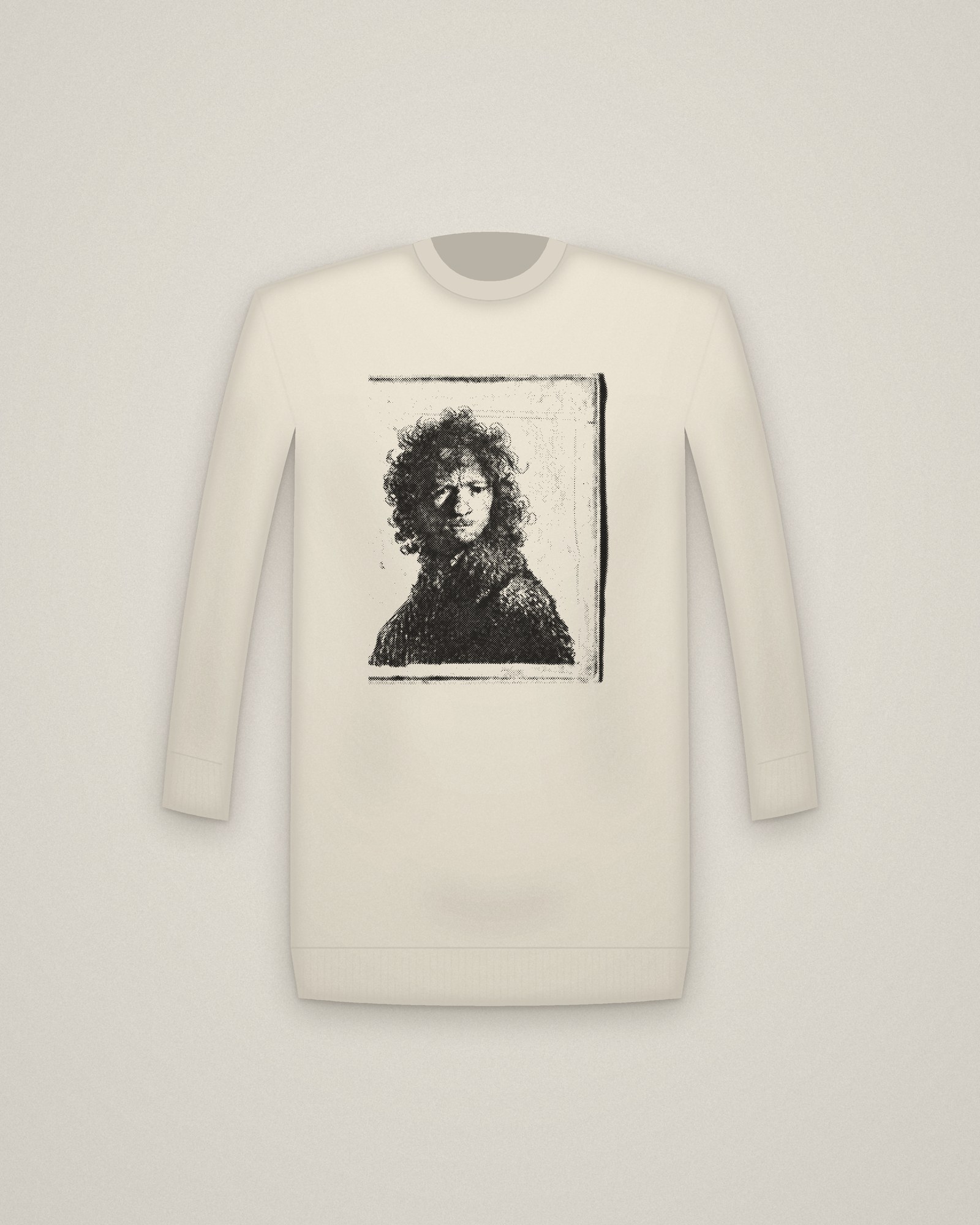 Rembrandt Frowning Crewneck in Natural, Self-Portrait Frowning: Bust printed in halftone