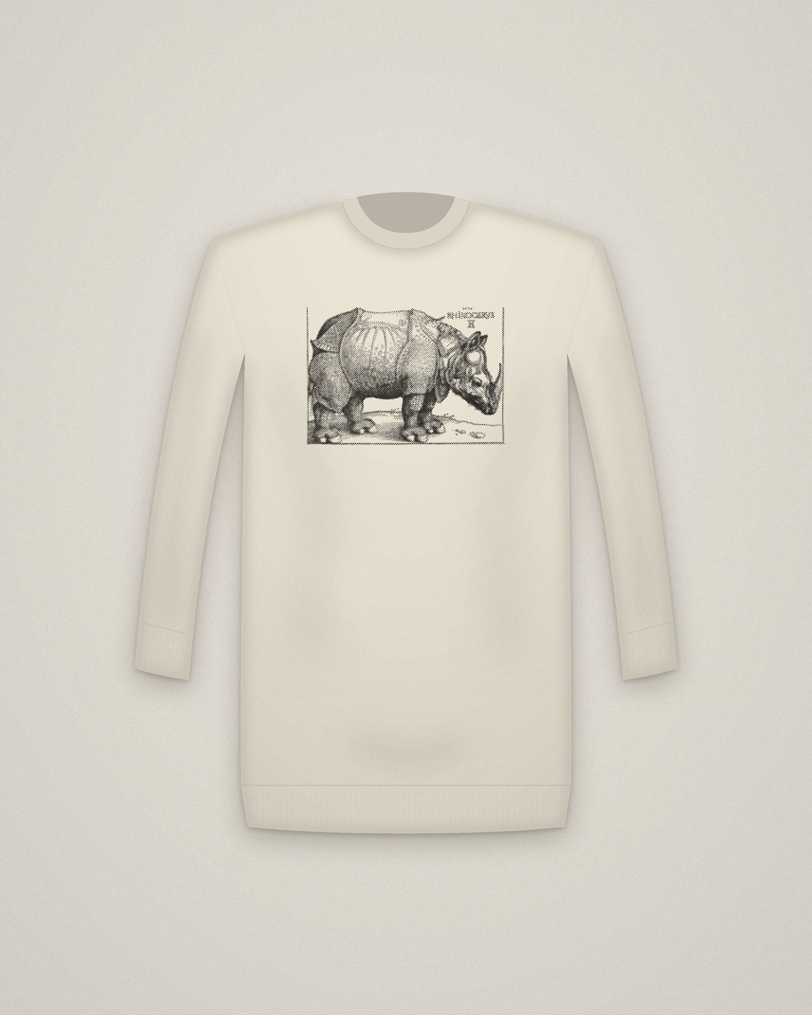 Rhinoceros Crewneck in Natural, The Rhinoceros printed in halftone