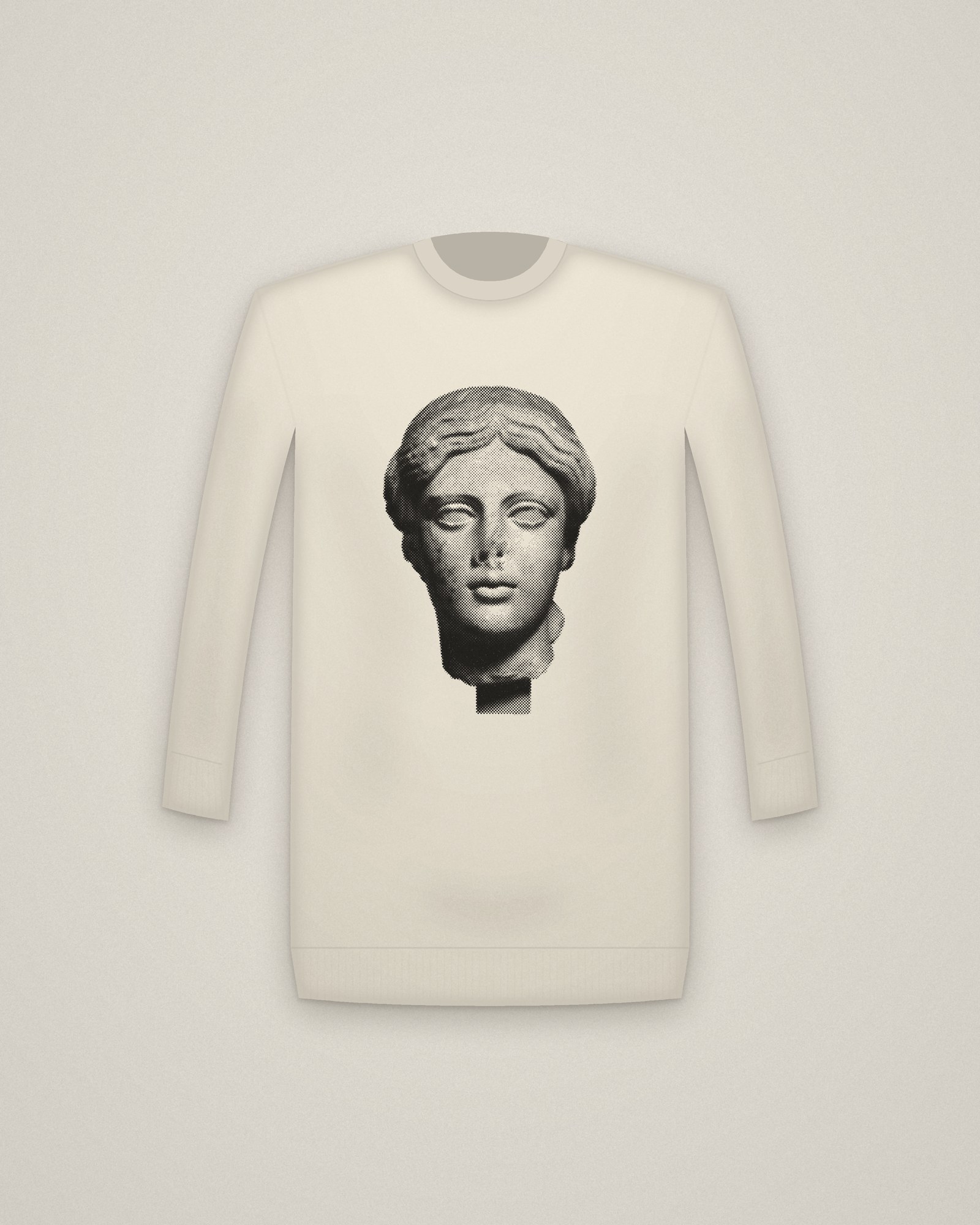 Roman Ideal Crewneck in Natural, Idealized Head printed in halftone