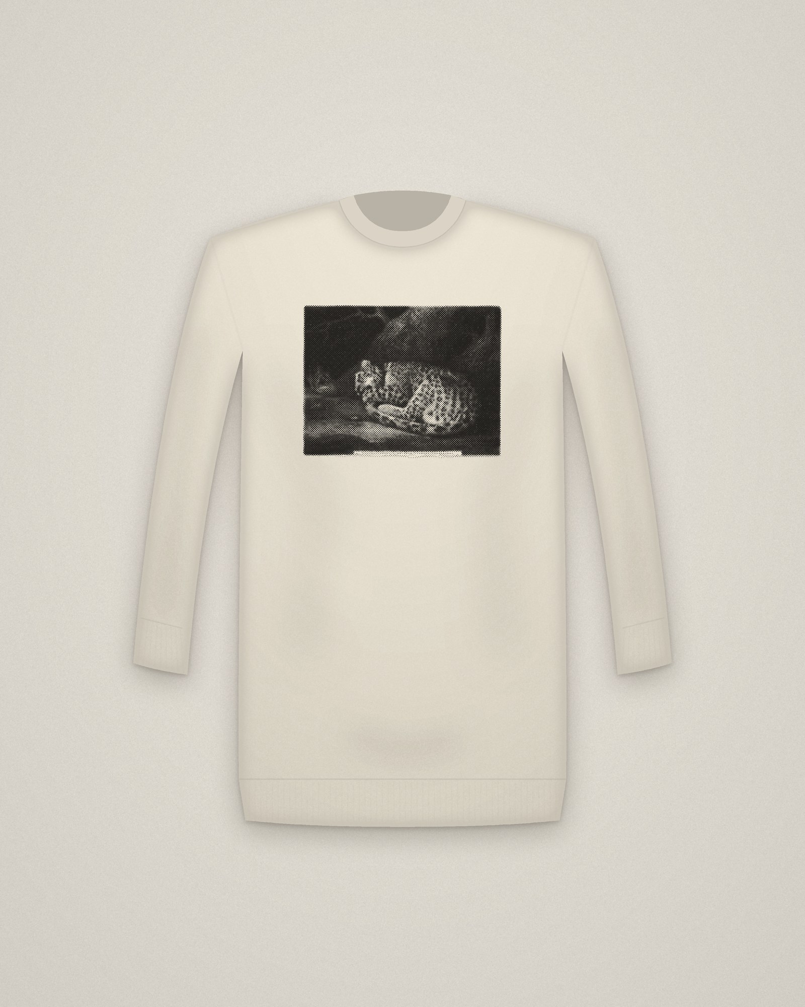 Sleeping Leopard Crewneck in Natural, A Sleeping Leopard printed in halftone