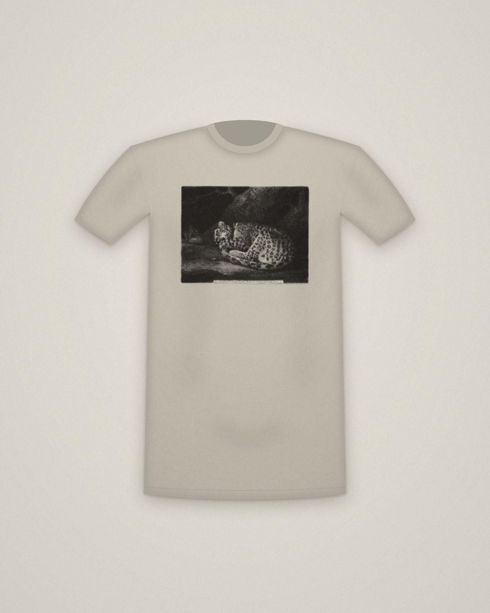 Sleeping Leopard Tee in Stone, A Sleeping Leopard printed in halftone