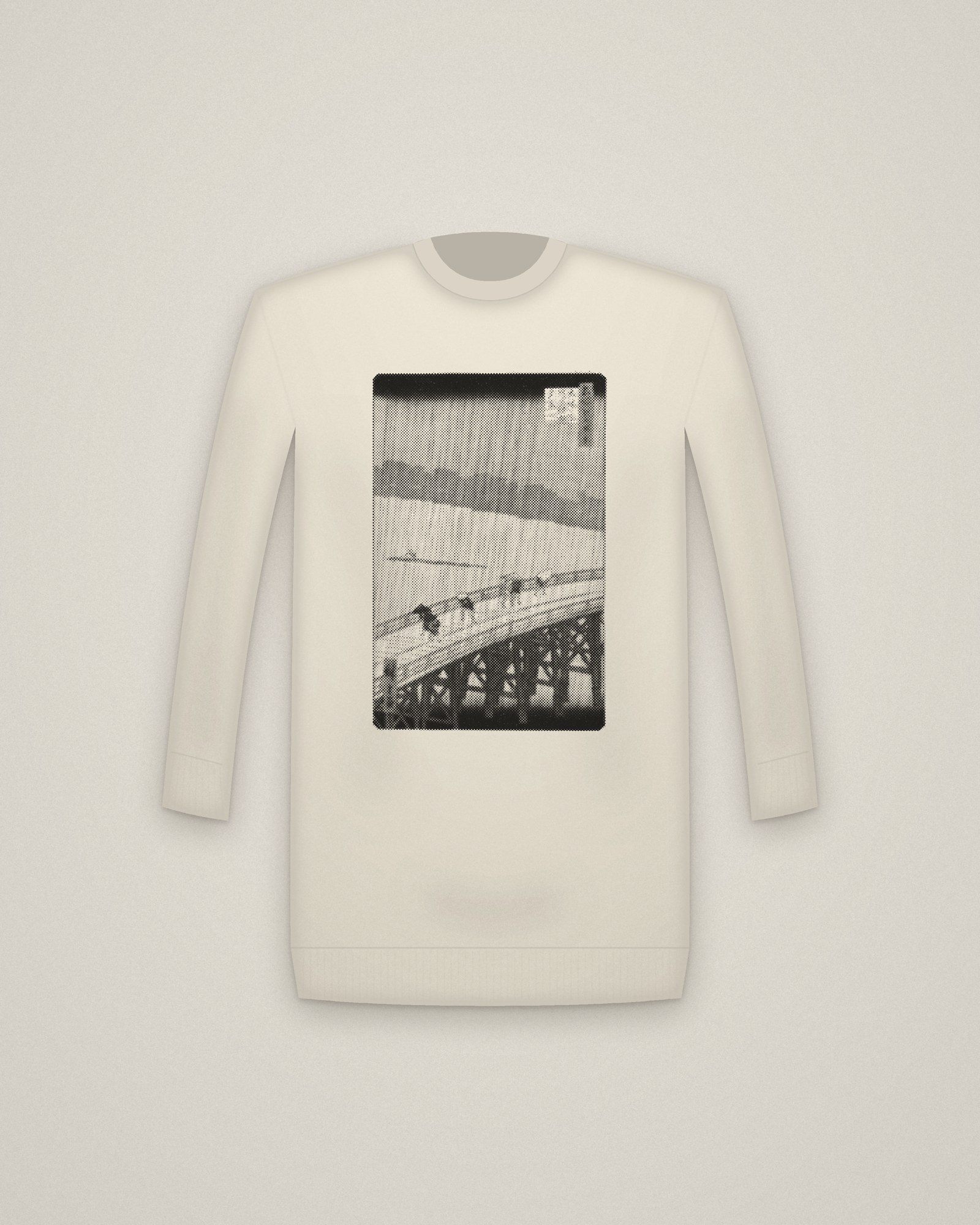 Sudden Shower Crewneck in Natural, Sudden Shower over Shin-Ōhashi Bridge and Atake, from One Hundred Famous Views of Edo printed in halftone