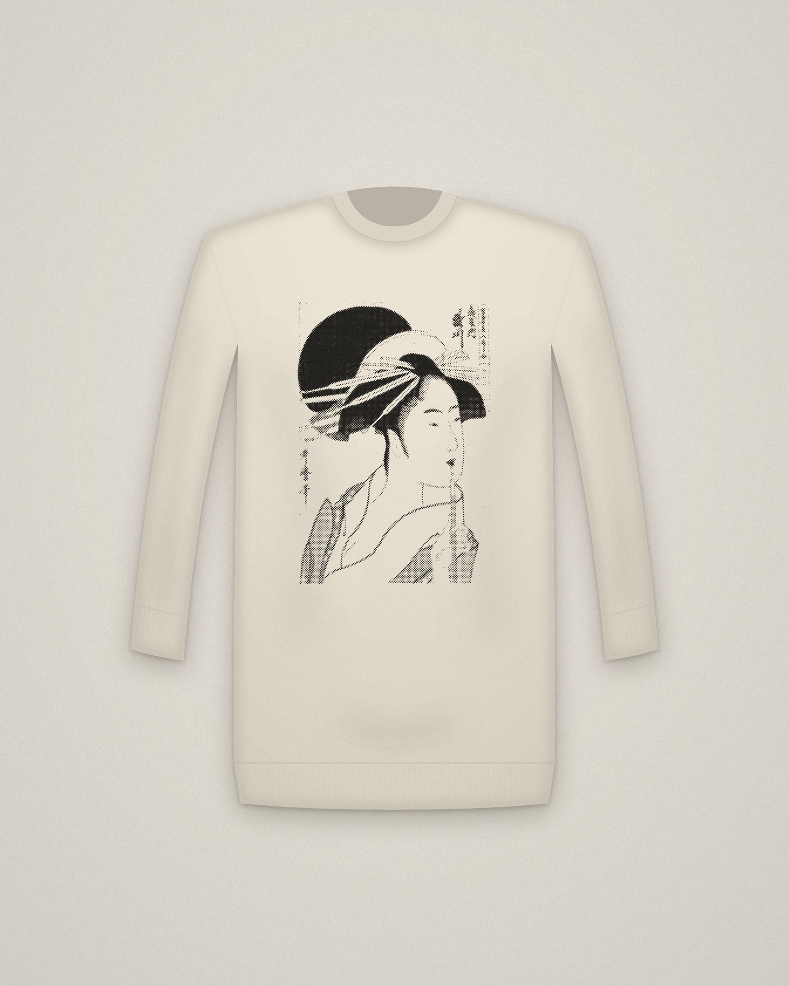 Takigawa Crewneck in Natural, Takigawa of the Ōgiya, from A Selection of Eastern Beauties printed in halftone