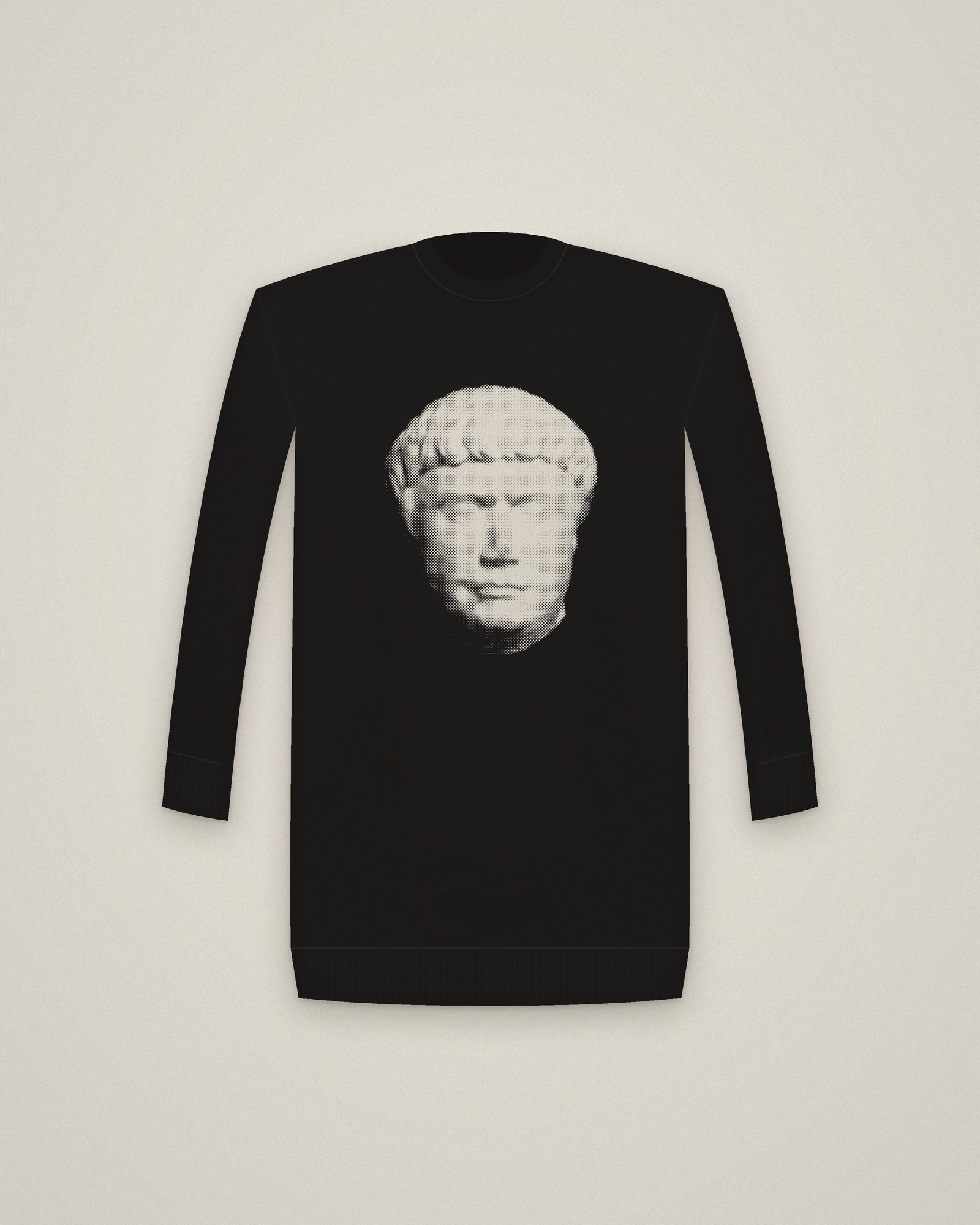 Trajan Crewneck in Black, Head of Trajan printed in halftone
