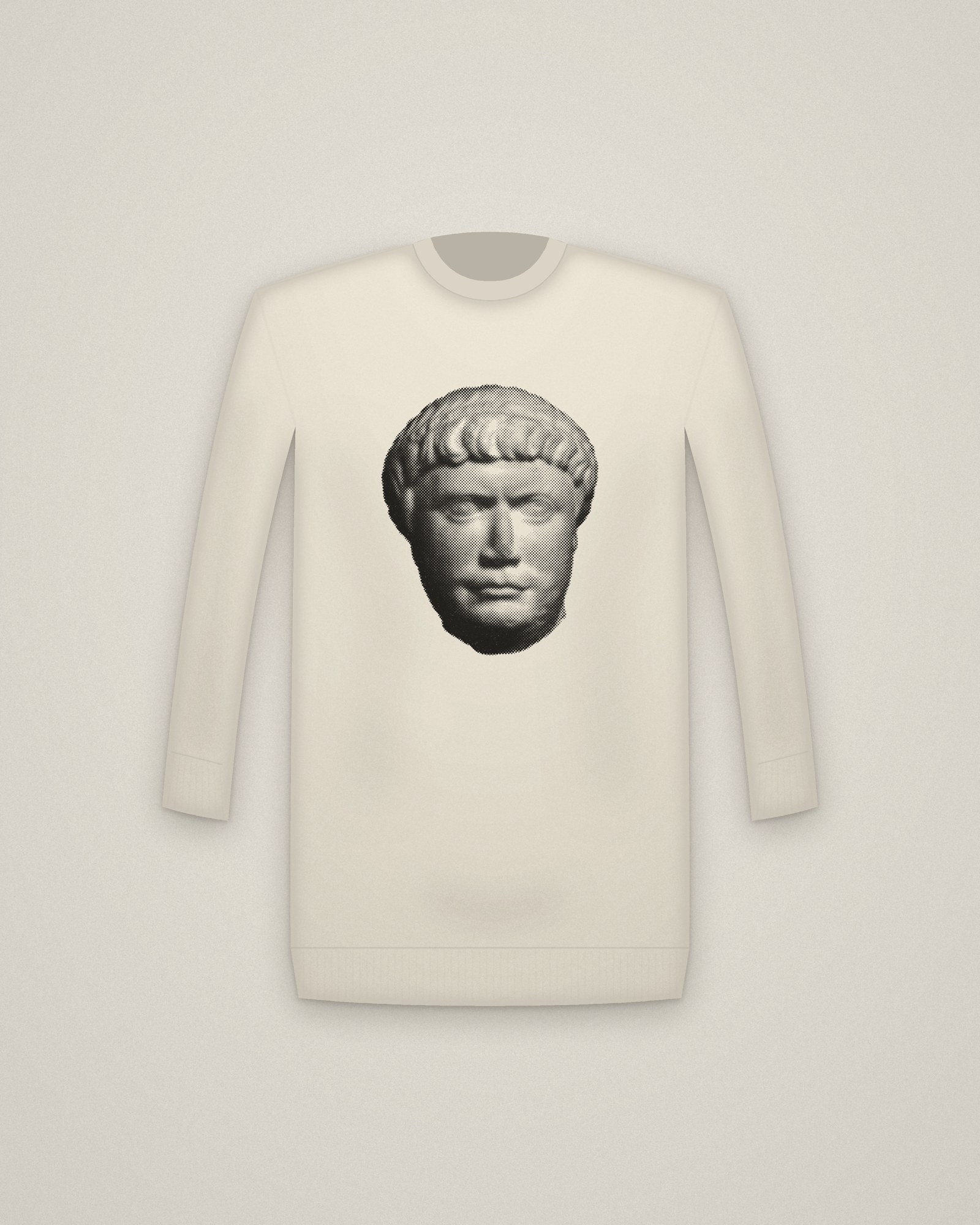 Trajan Crewneck in Natural, Head of Trajan printed in halftone