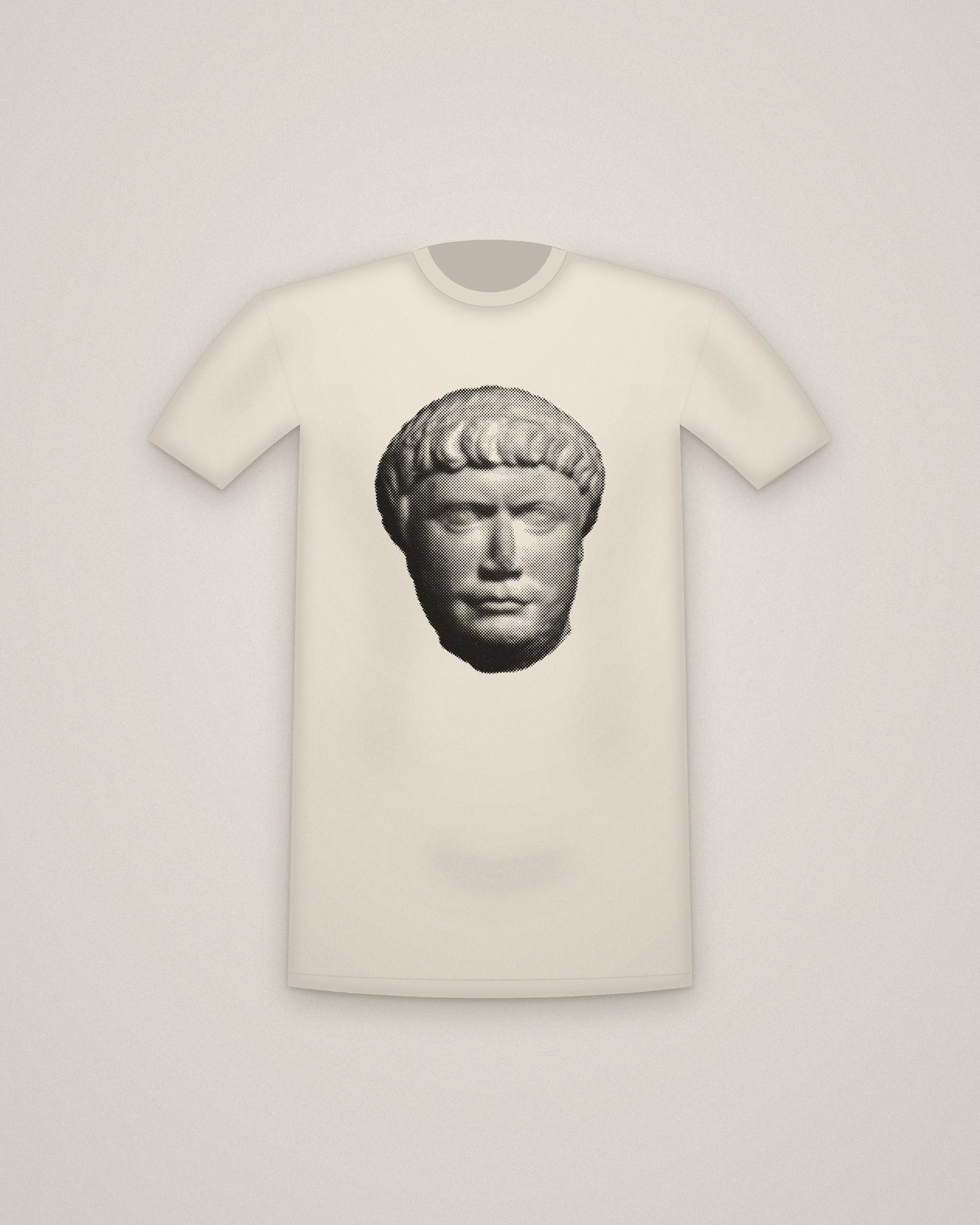 Trajan Tee in Natural, Head of Trajan printed in halftone
