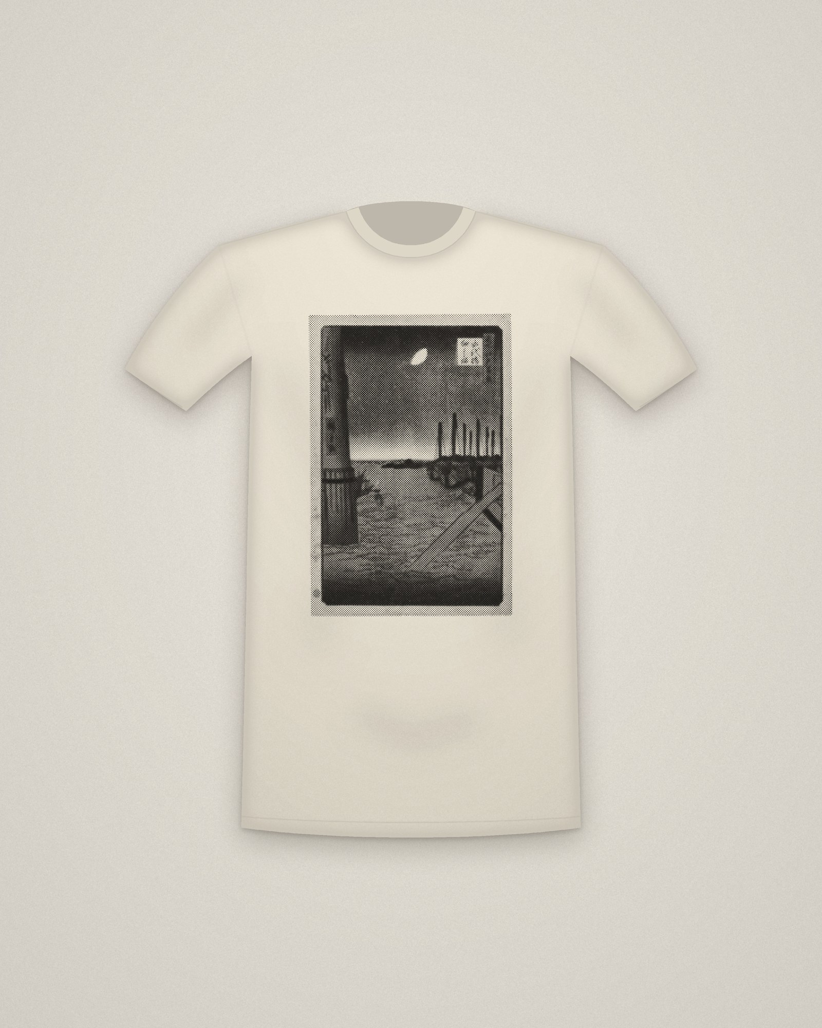 Tsukudajima Moon Tee in Natural, Tsukudajima from Eitai Bridge, from One Hundred Famous Views of Edo printed in halftone