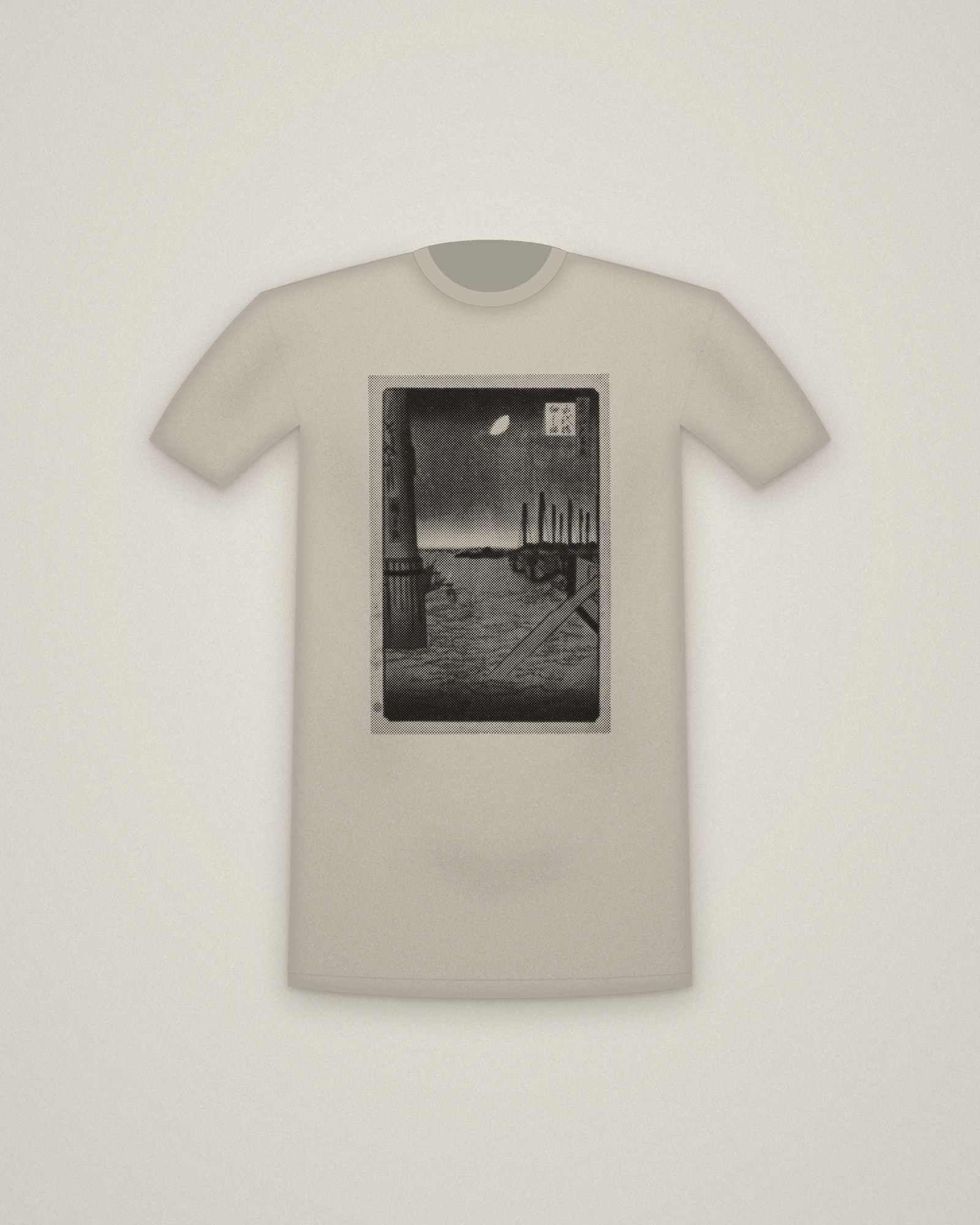 Tsukudajima Moon Tee in Stone, Tsukudajima from Eitai Bridge, from One Hundred Famous Views of Edo printed in halftone
